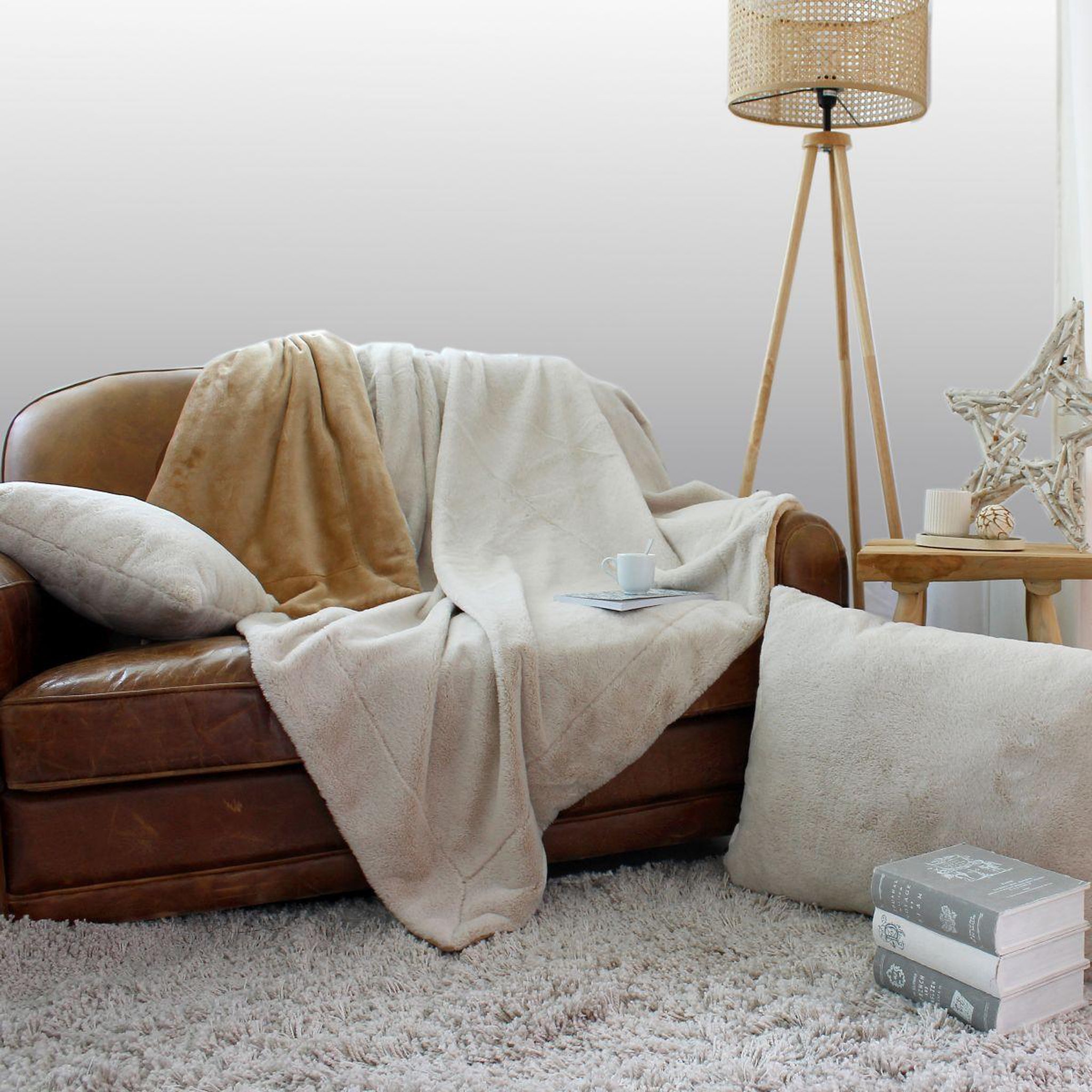 Voir la diapositive 4 : ENJOY HOME Plaid xl imitation fourrure  rabbit  180x220cm beige