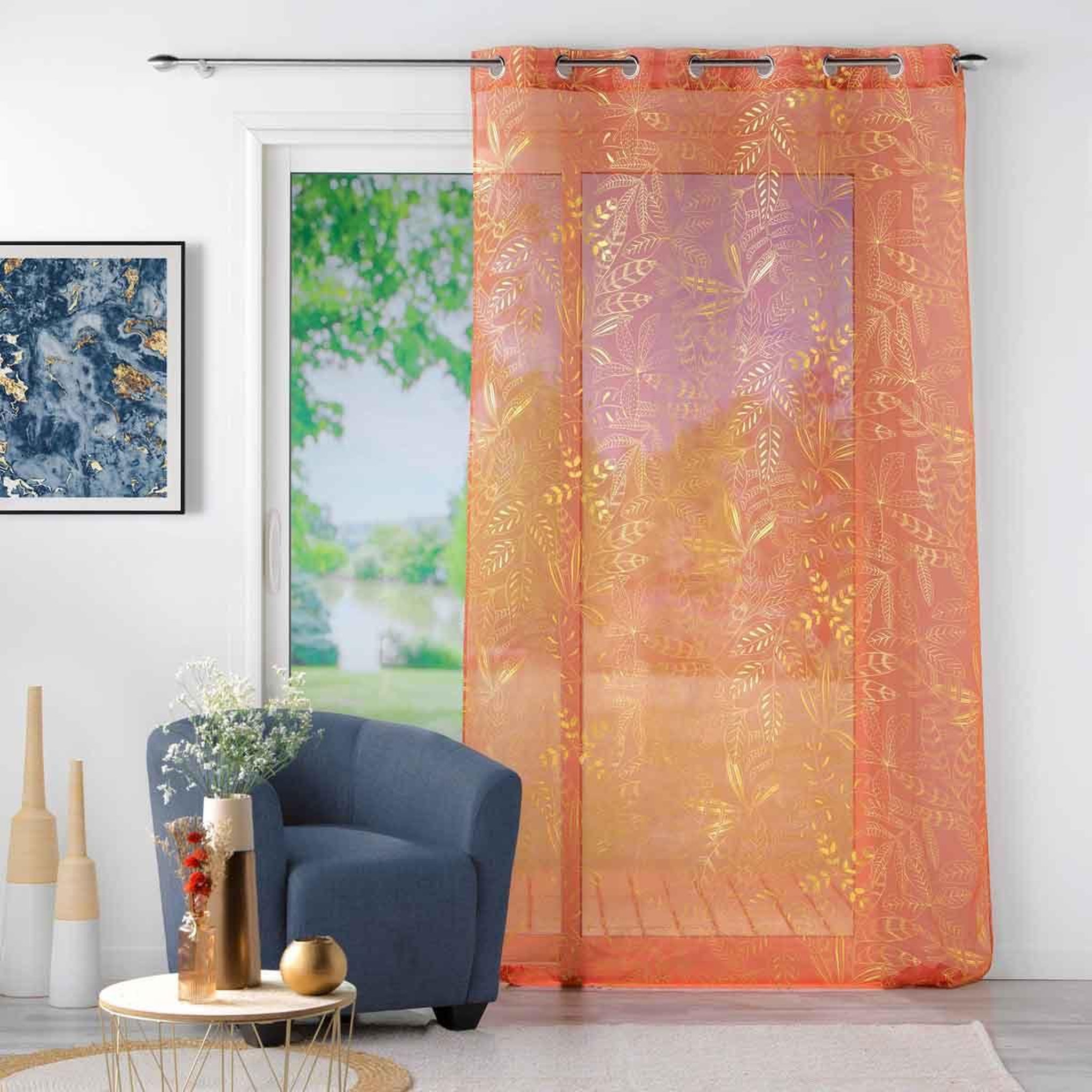 Voir la diapositive 4 : Douceur d'Intérieur Rideau voilage à œillets  belflor  140x240cm terracotta