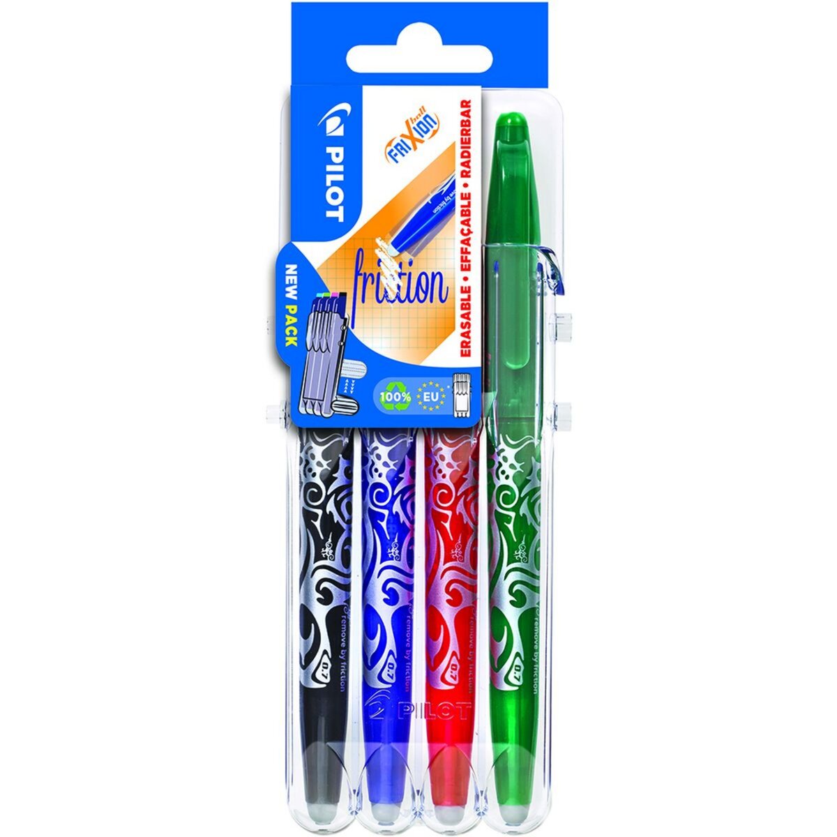 PILOT Lot de 4 stylos effaçables noir/rouge/vert/bleu FriXion Ball pas cher  