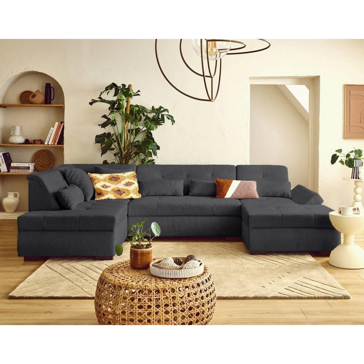 LISA DESIGN Vermont s - canapé panoramique d'angle gauche 7 places en velours côtelé