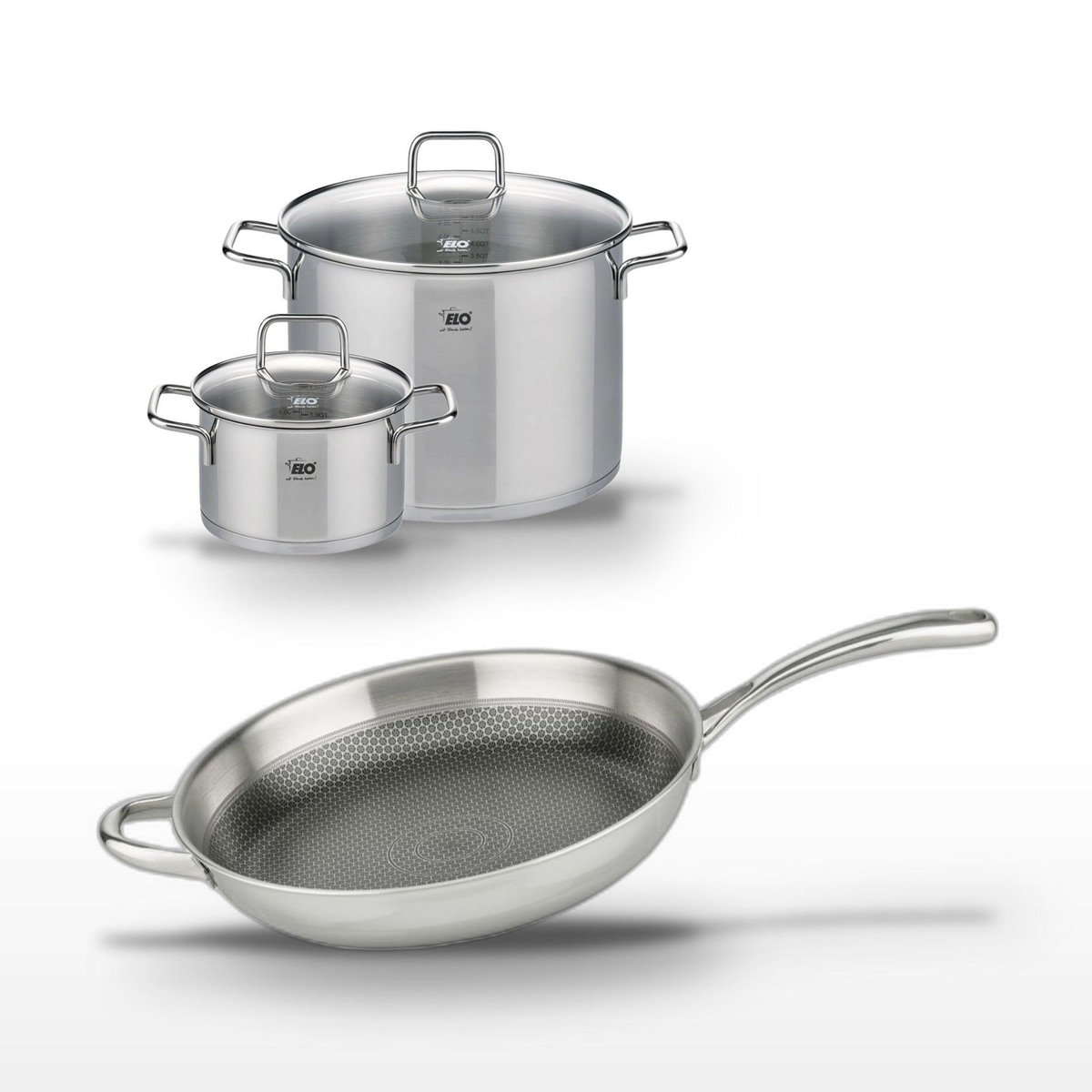 ELO Lot Poêle 32 cm & 2 Faitouts 20/26 cm Elo Relief Evolution