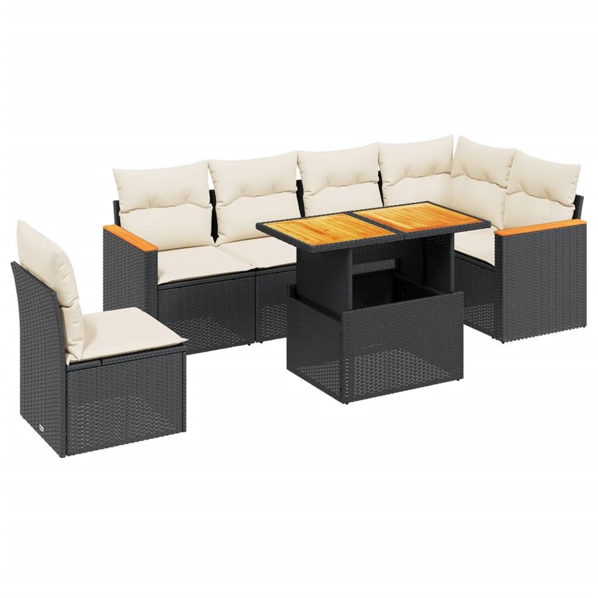 Voir la diapositive 2 : VIDAXL Salon de jardin 7 pcs avec coussins noir resine tressee