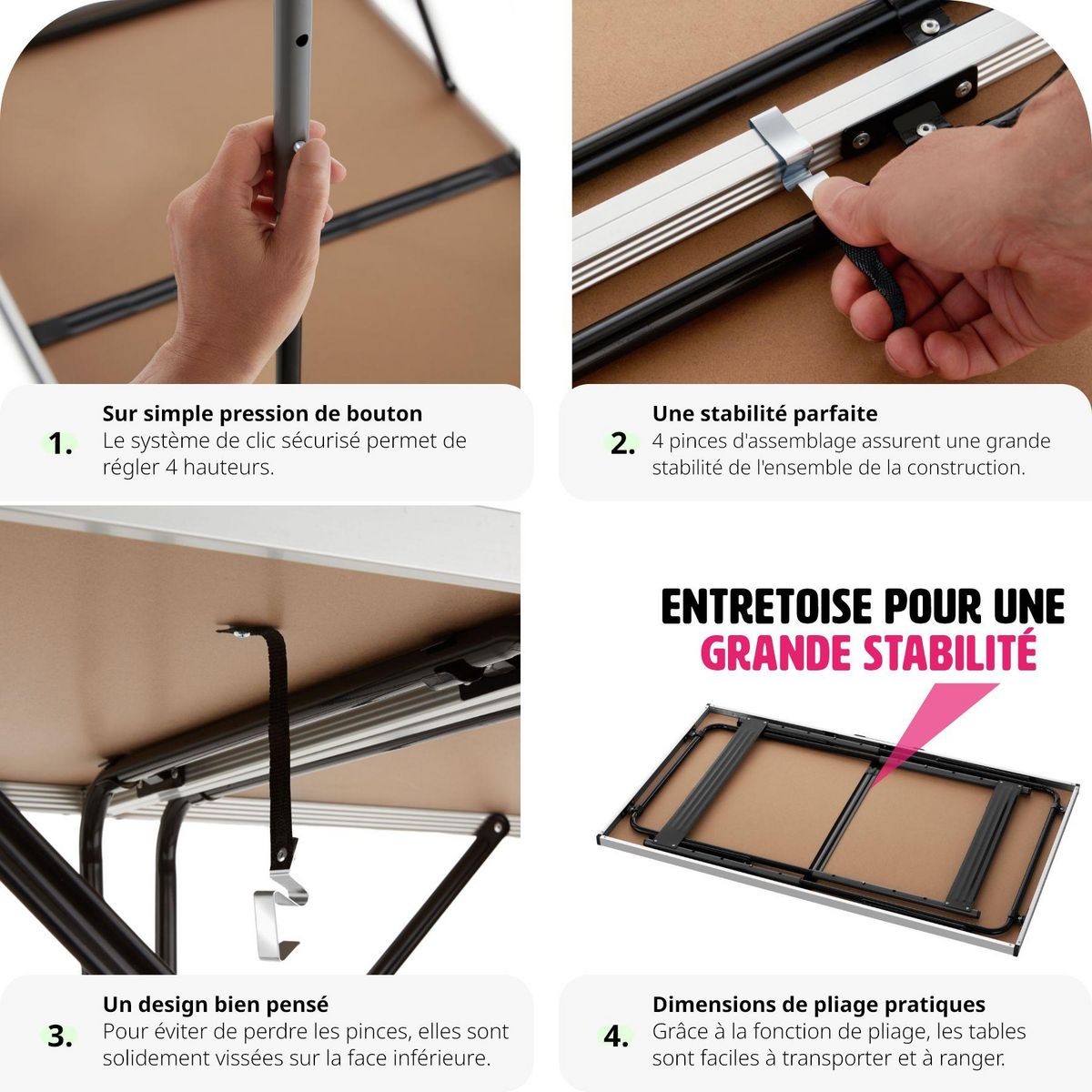 tectake Lot de 3 tables à tapisser pliable noir