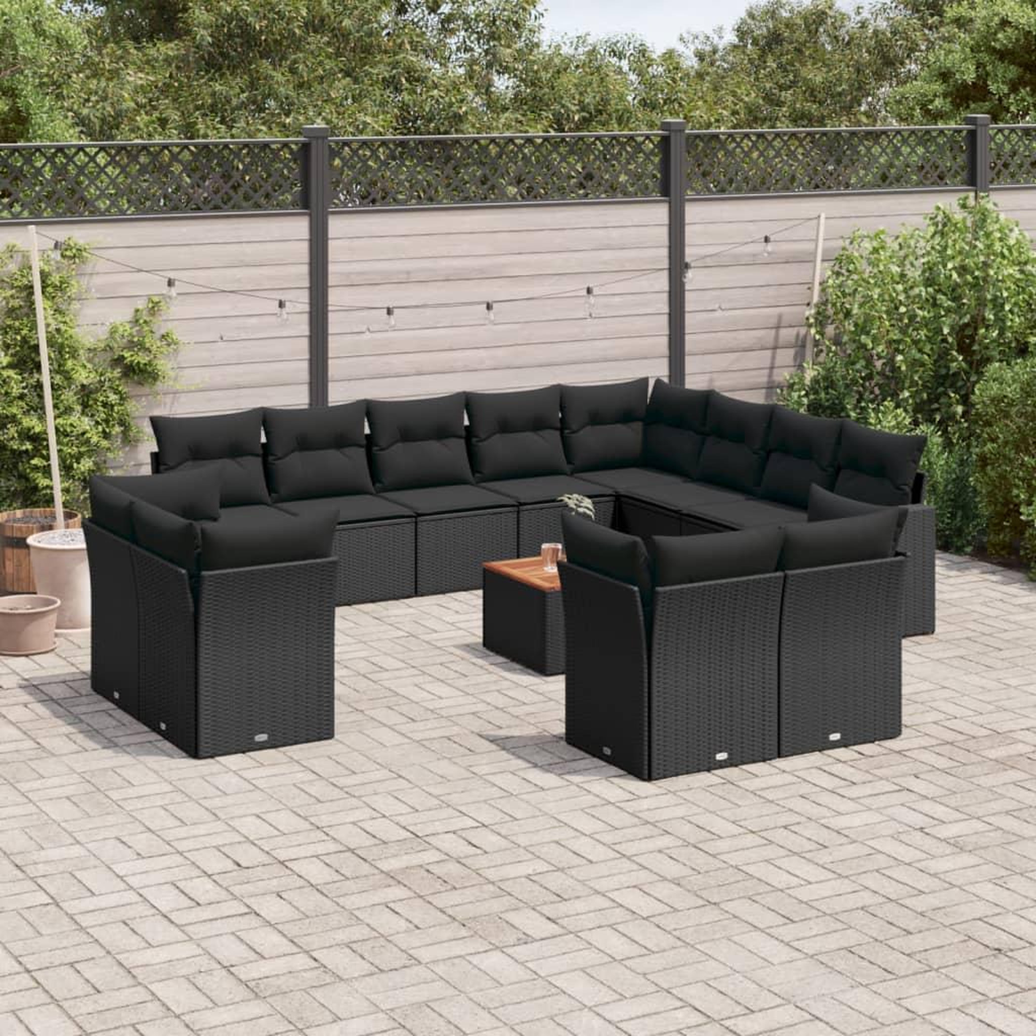 VIDAXL Salon de jardin avec coussins 13 pcs noir resine tressee