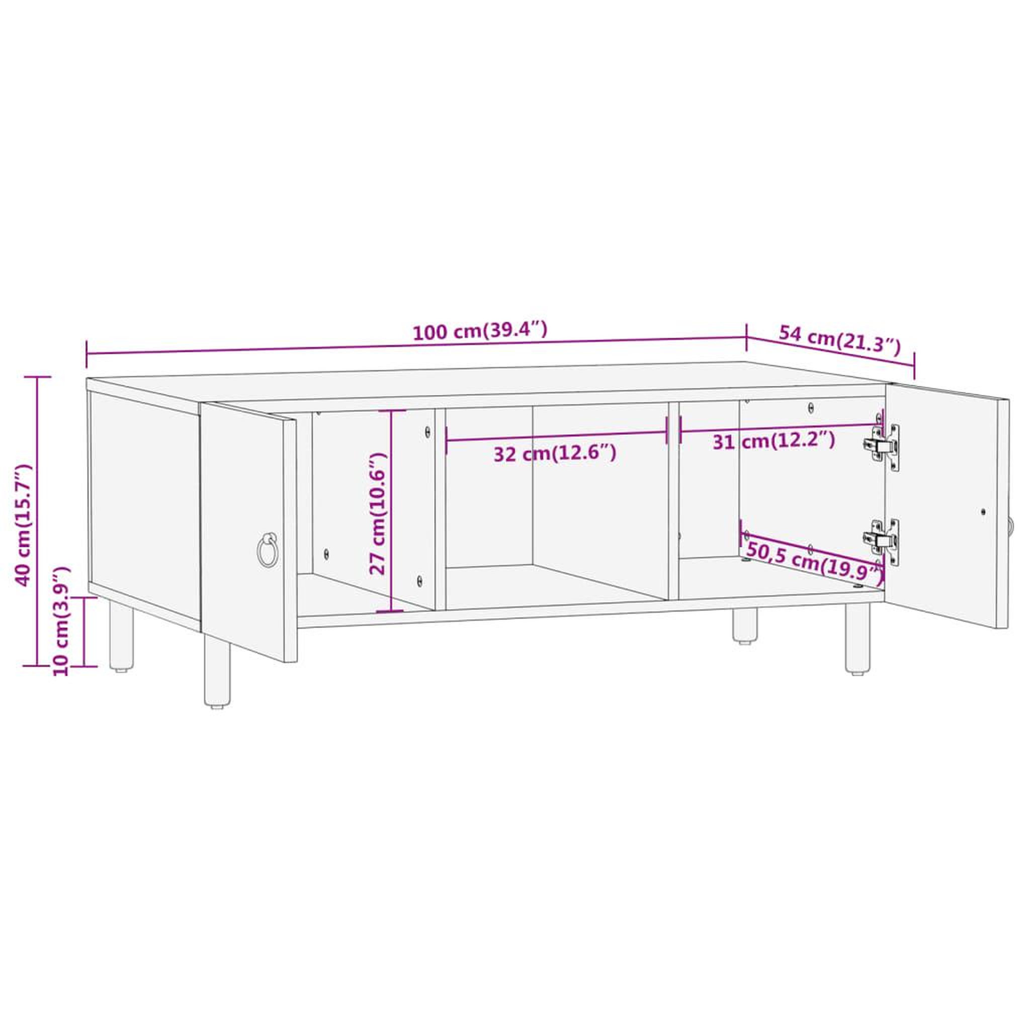 Voir la diapositive 6 : VIDAXL Table basse 100x54x40 cm bois de manguier massif