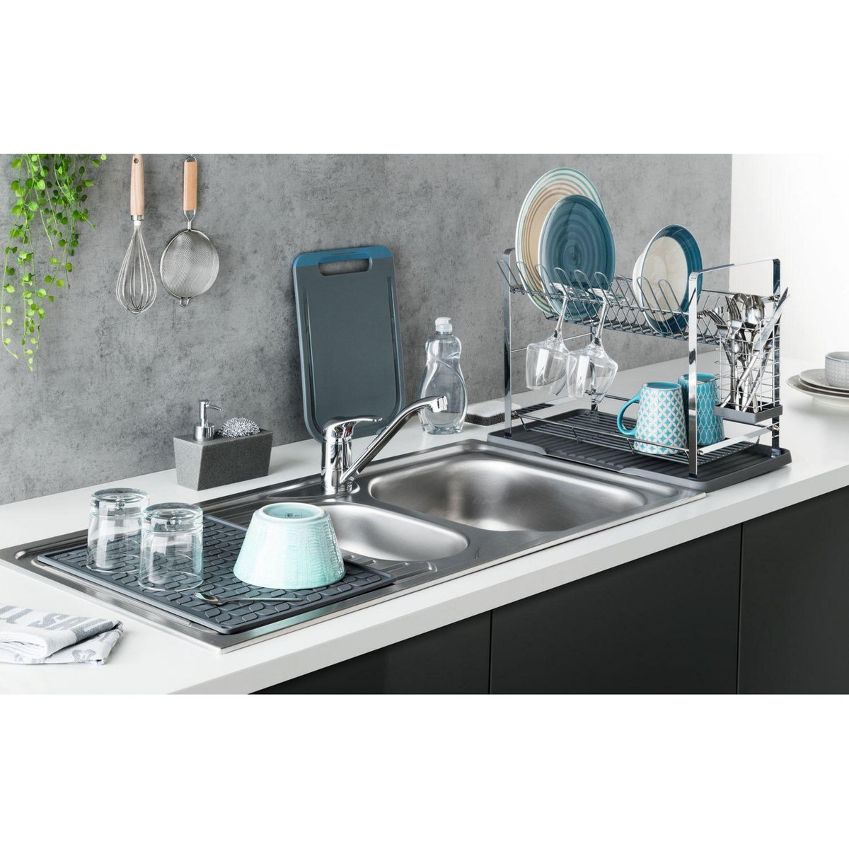 FIVE Egouttoir 2 niveaux en métal et polypropylène - Gris