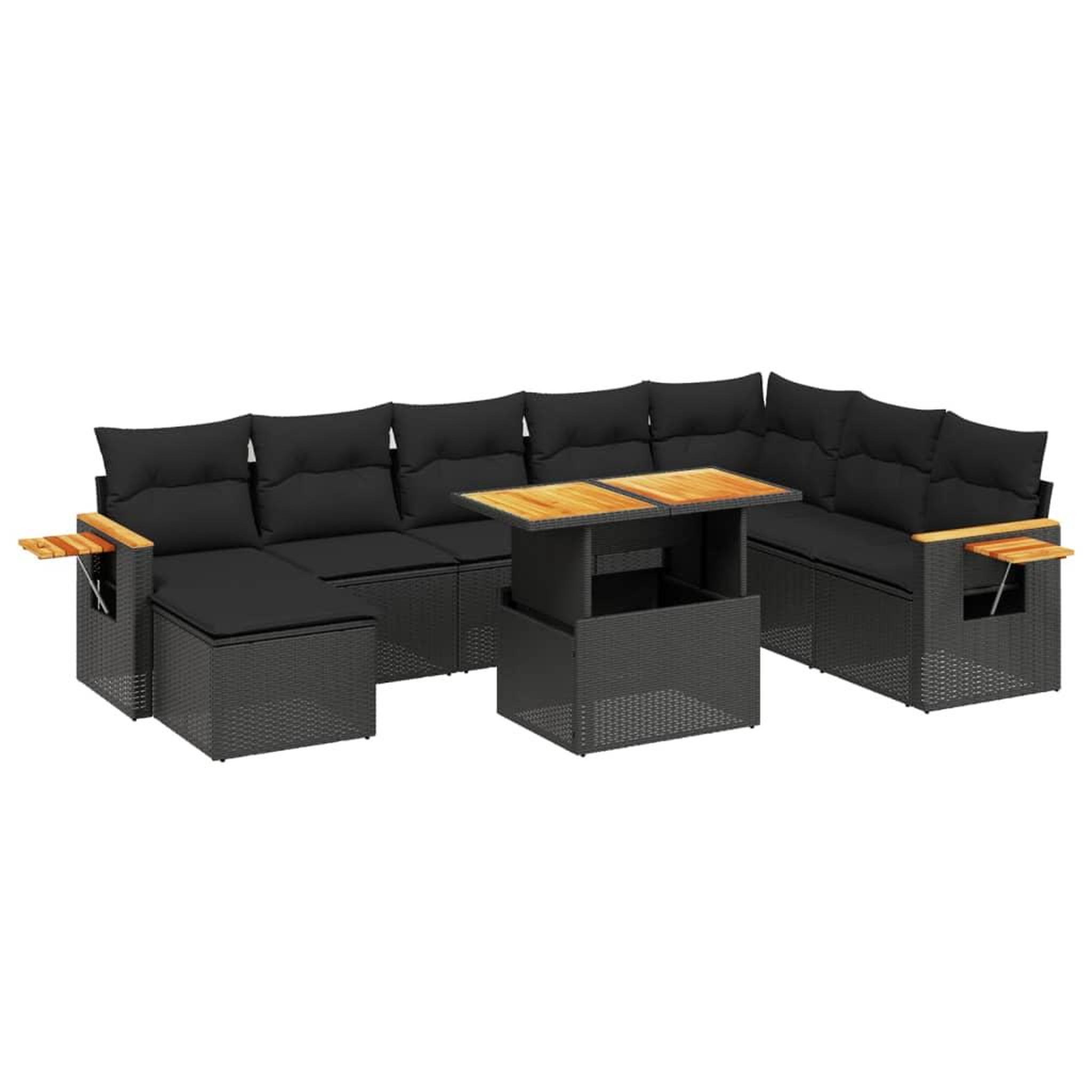 Voir la diapositive 2 : VIDAXL Salon de jardin 9 pcs avec coussins noir resine tressee