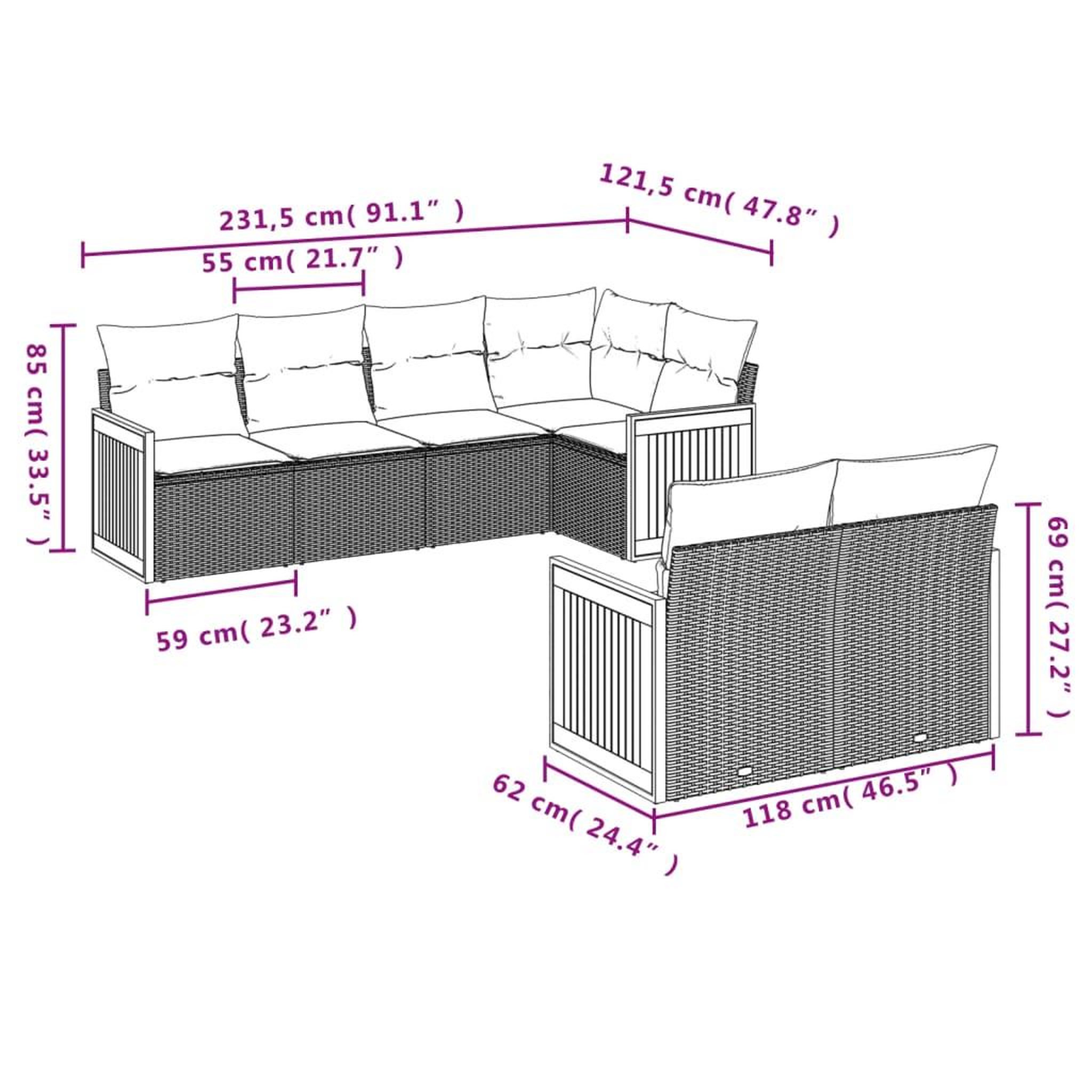 Voir la diapositive 6 : VIDAXL Salon de jardin avec coussins 7 pcs beige resine tressee