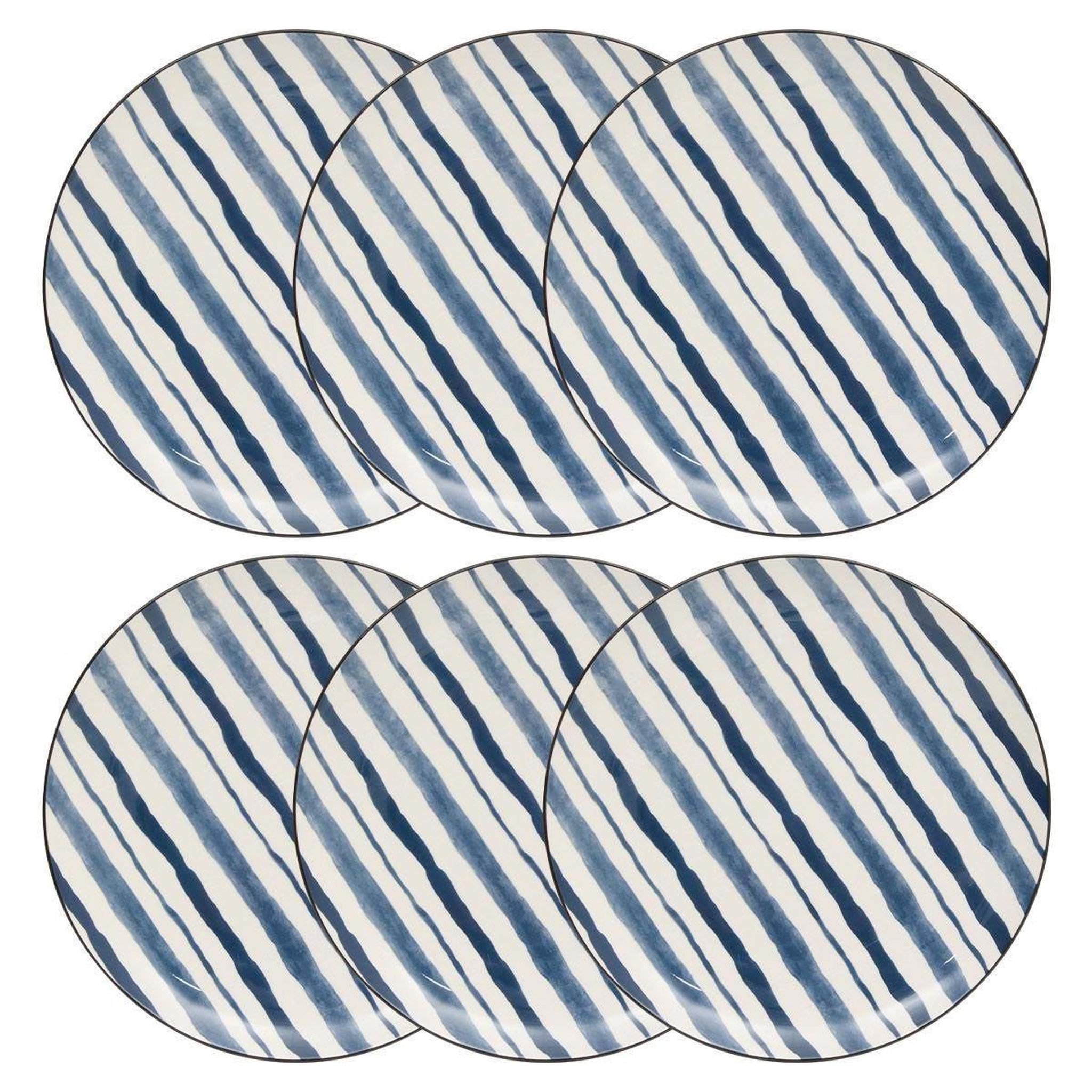 SECRET DE GOURMET Lot de 6 assiettes plates  umami rayure  26cm bleu