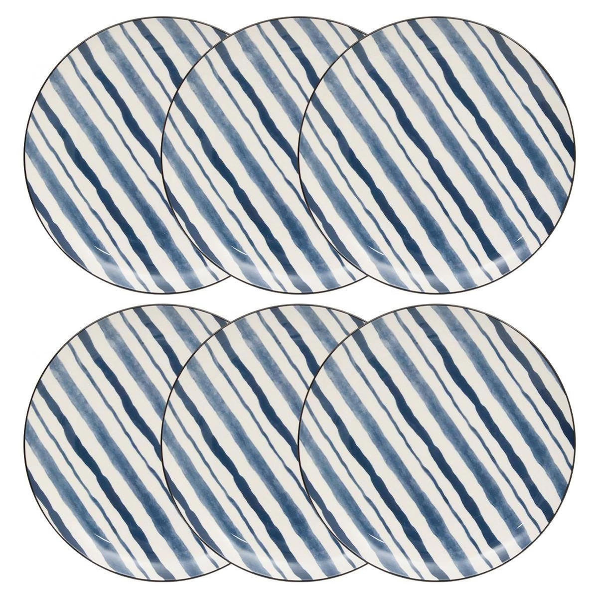 SECRET DE GOURMET Lot de 6 Assiettes Plates  Umami Rayure  26cm Bleu
