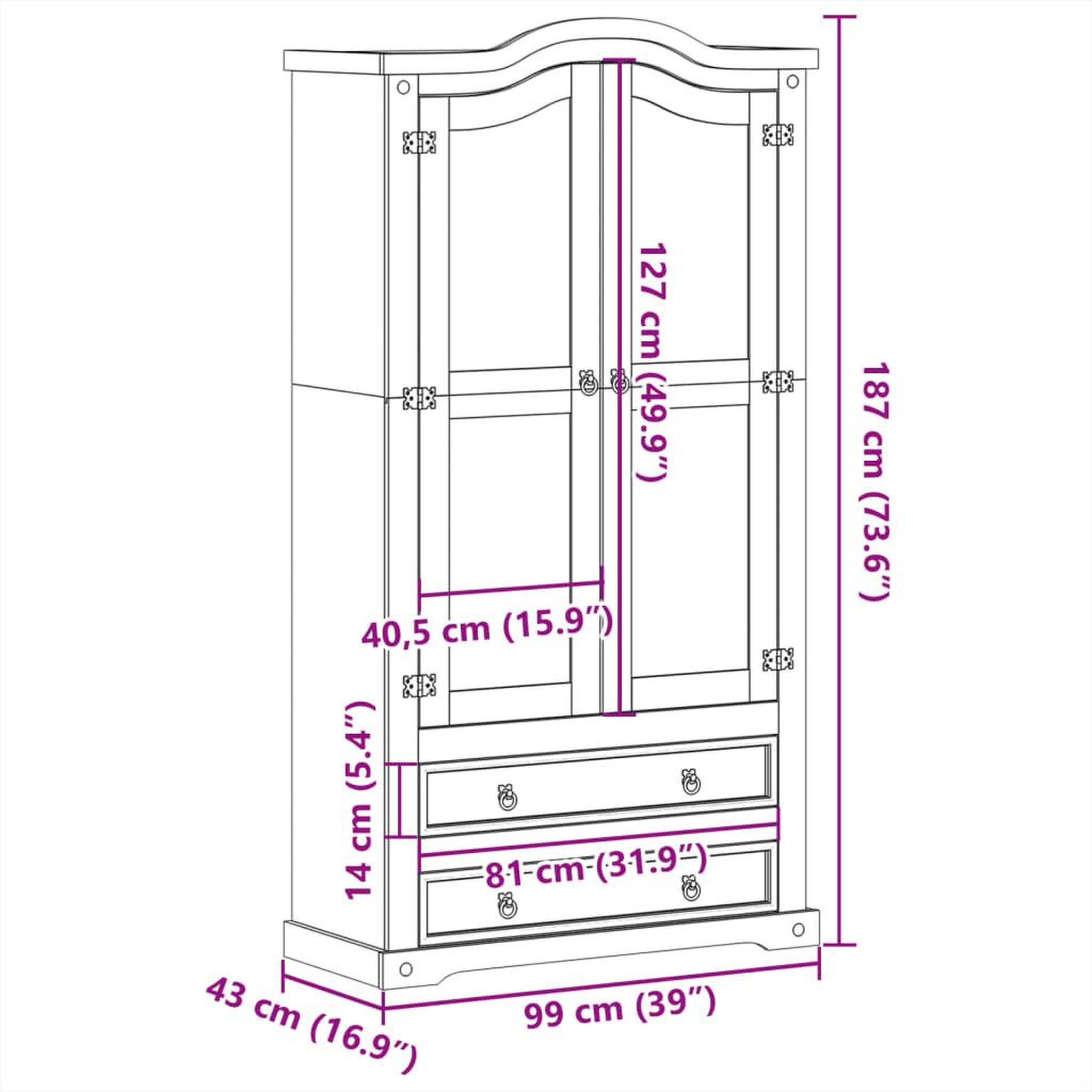 Voir la diapositive 6 : VIDAXL Vitrine en verre  99x43x187 cm bois massif de pin
