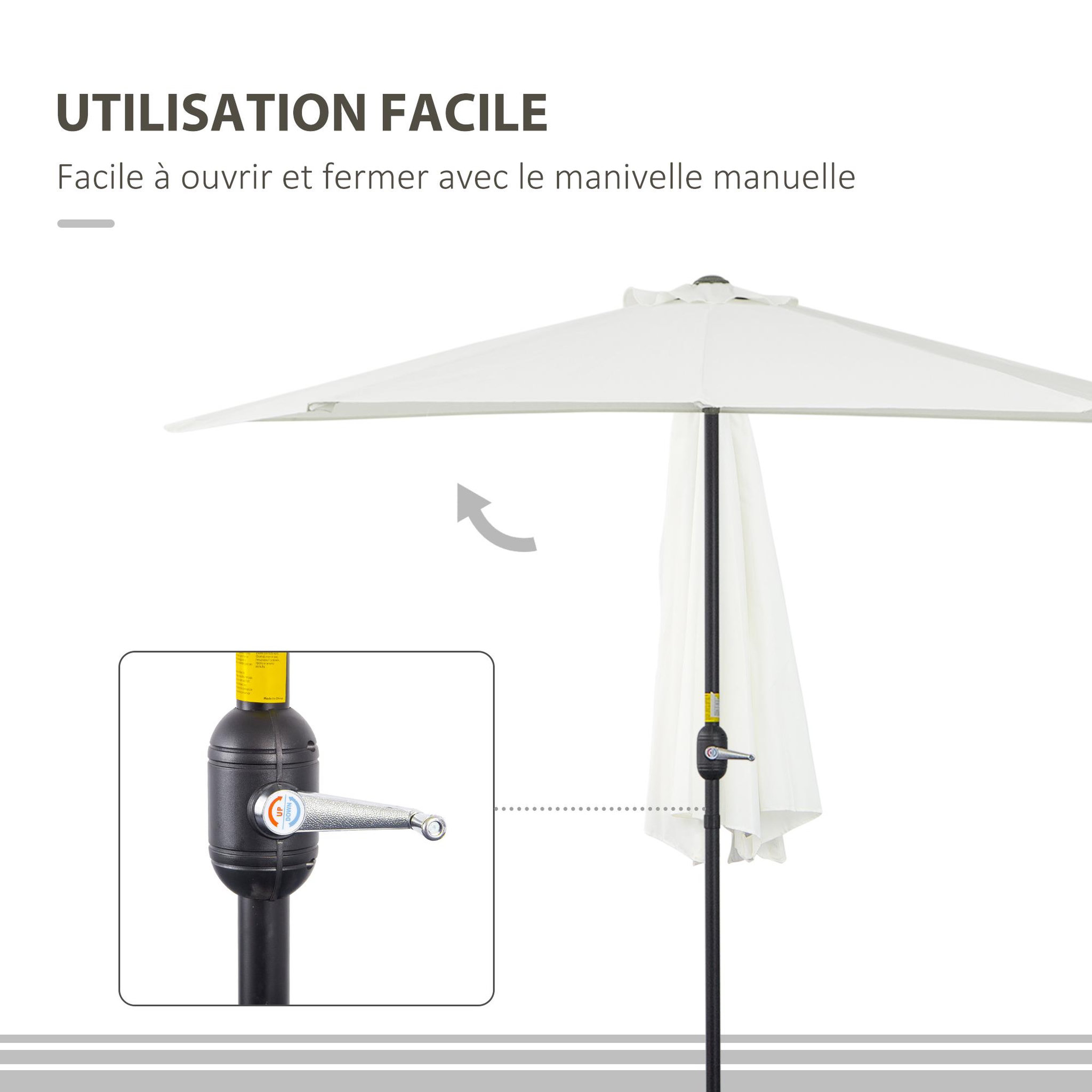 Voir la diapositive 4 : OUTSUNNY Demi parasol, parasol de balcon 5 entretoises métal polyester 2,69L x 1,38l x 2,36H m crème