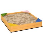 OUTSUNNY Bac à sable carré en bois pour enfants 4 assises en coin et film protection 109 x 109 x 19,8 cm bois naturel