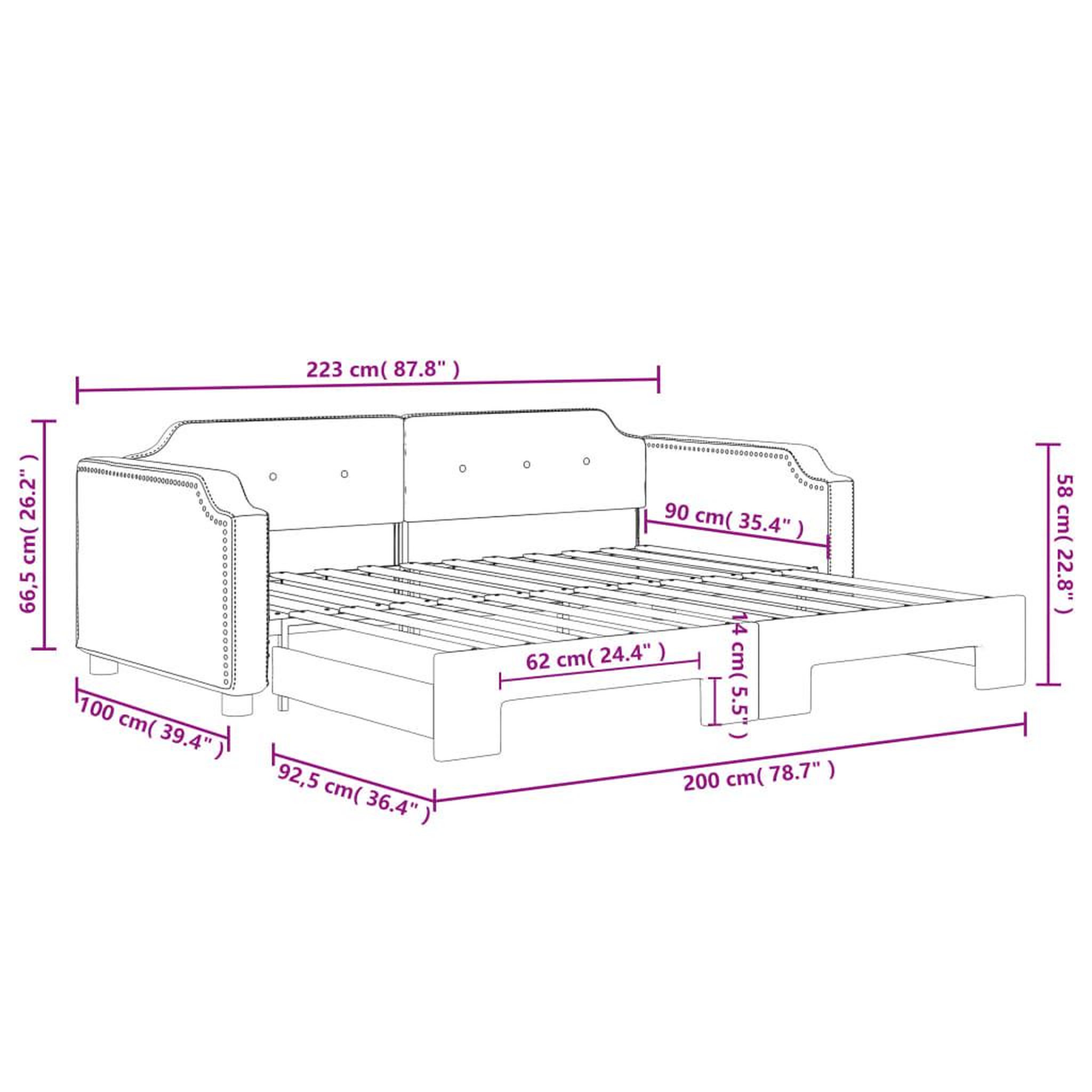 Voir la diapositive 6 : VIDAXL Lit de jour avec gigogne sans matelas noir 90x200 cm