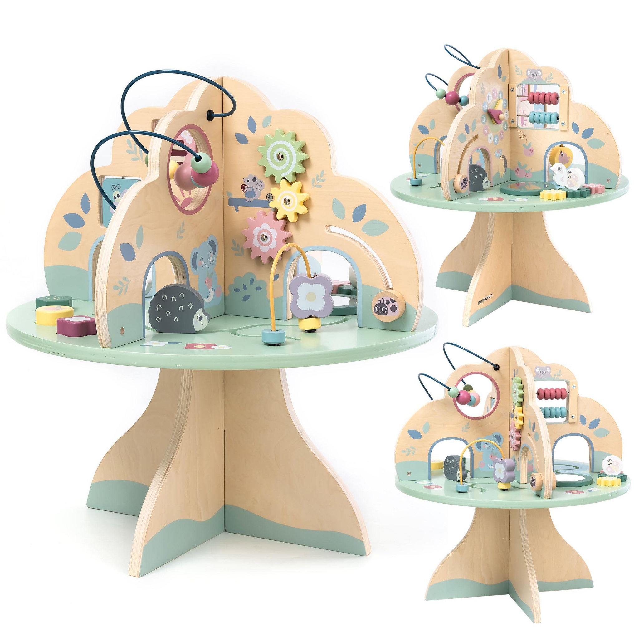 MAMABRUM Table d'Activités en Bois Arbre d'Éveil Montessori - Horloge, Trieur de Formes Boulier - Mamabrum