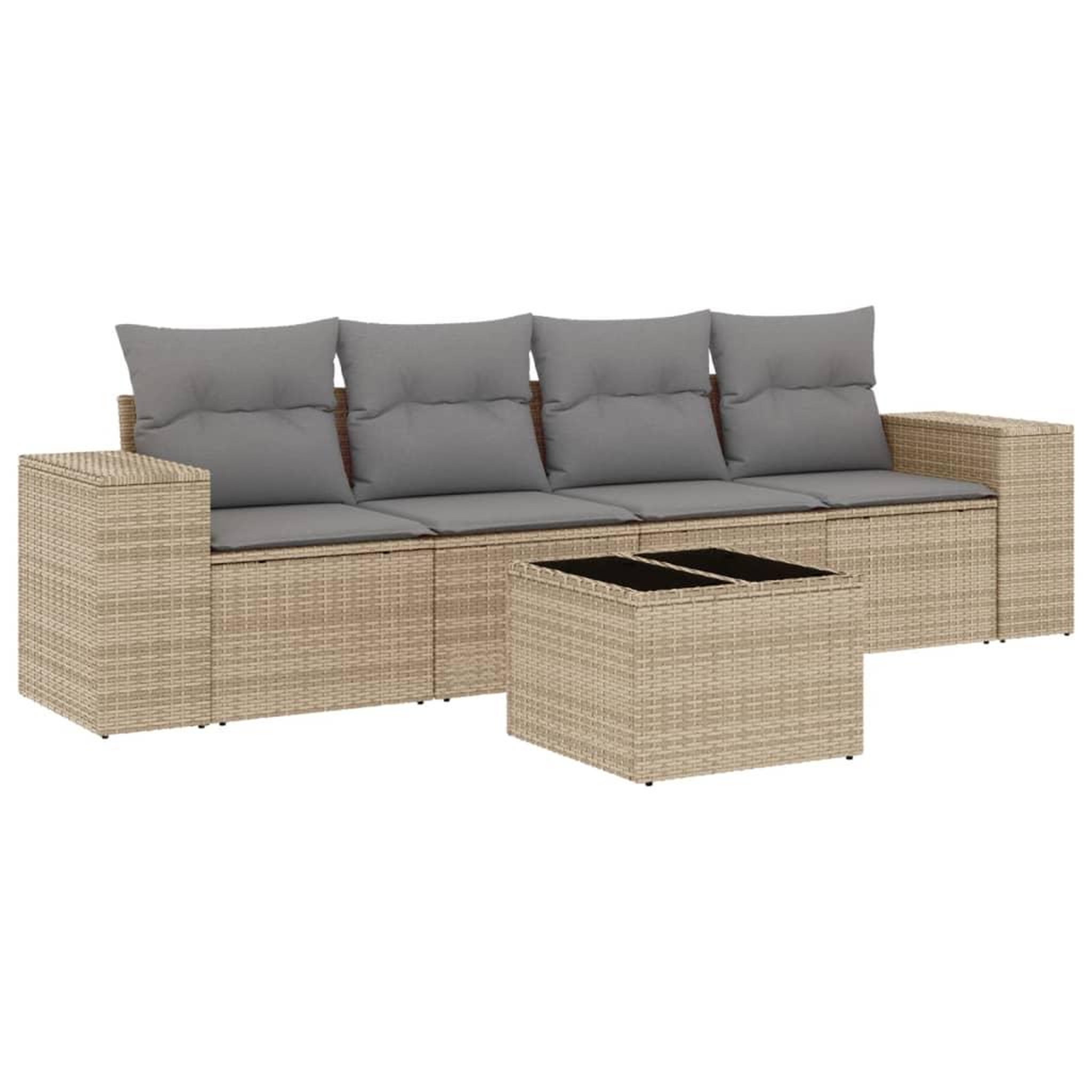 Voir la diapositive 2 : VIDAXL Salon de jardin avec coussins 5 pcs beige resine tressee