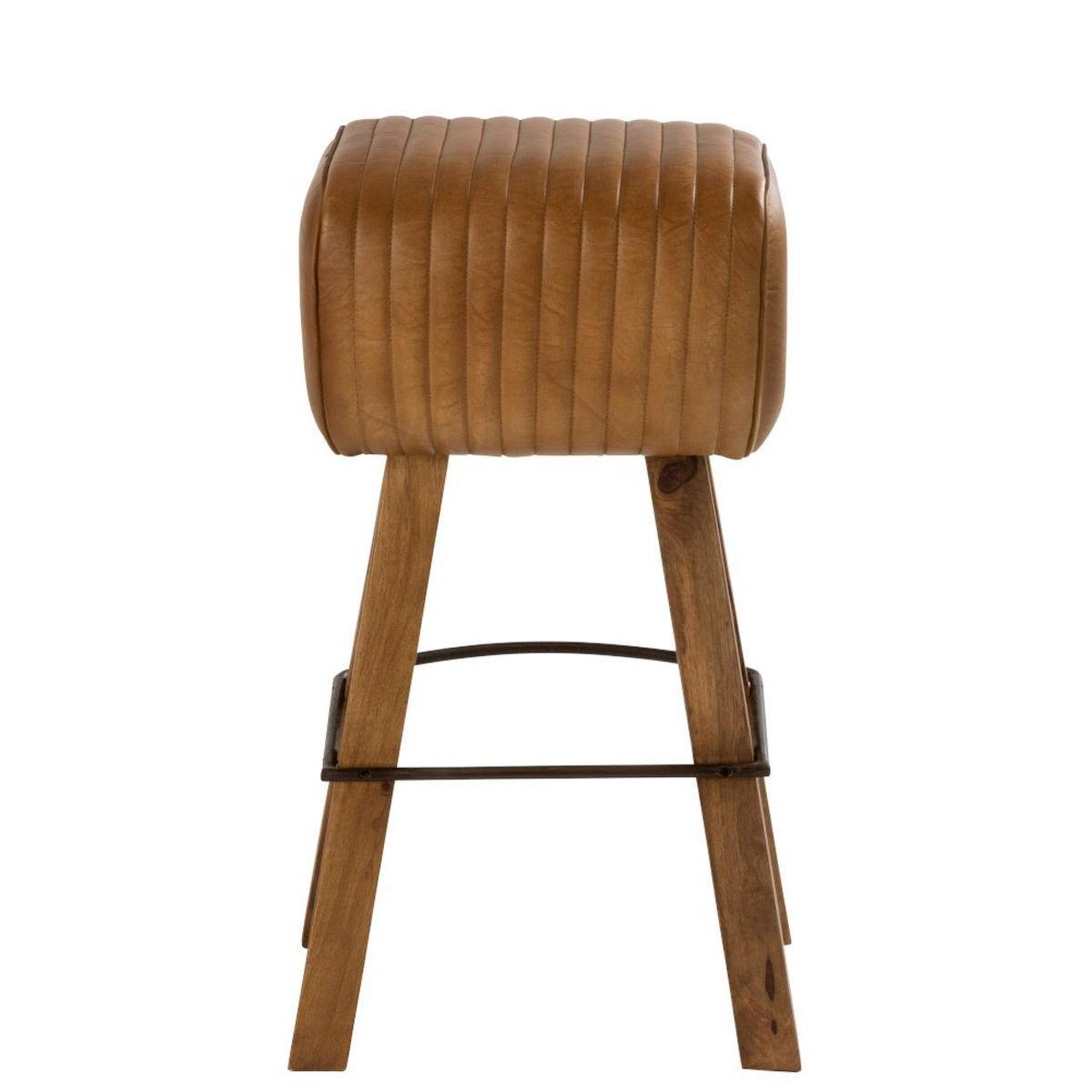 Voir la diapositive 4 : J-LINE Tabouret de bar en cuir & bois  gym  75cm naturel