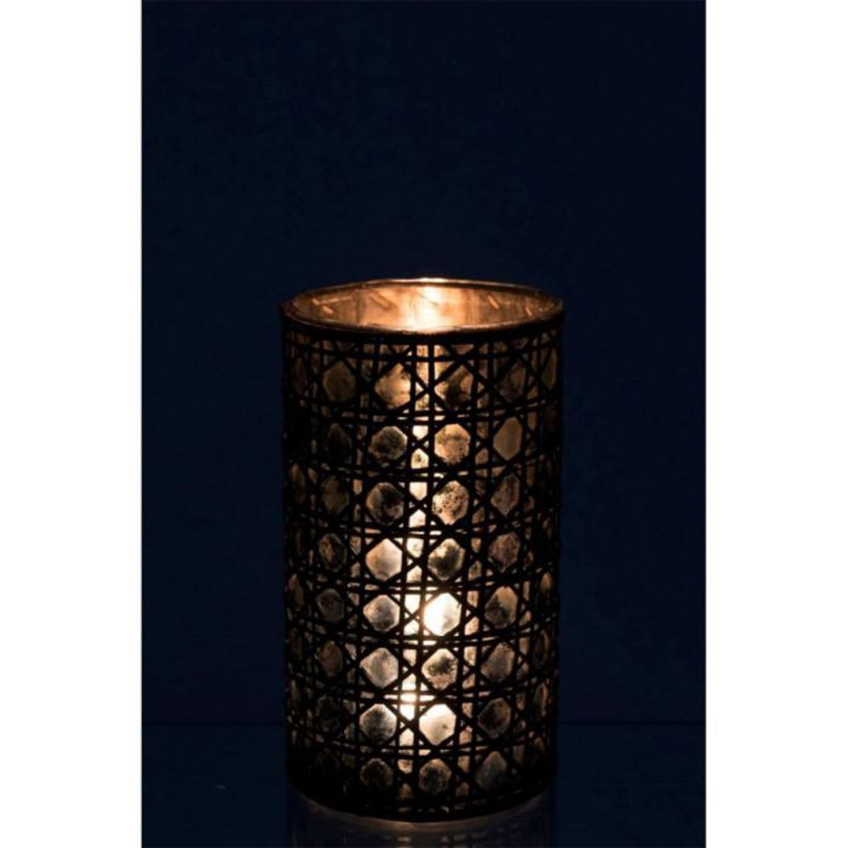 Paris Prix Photophore Design Rotin & Verre  Hal  25cm Naturel