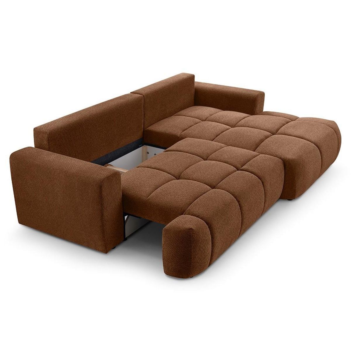 BEST MOBILIER Leonie - canapé d'angle droit 4 places convertible avec coffre en velours texturé