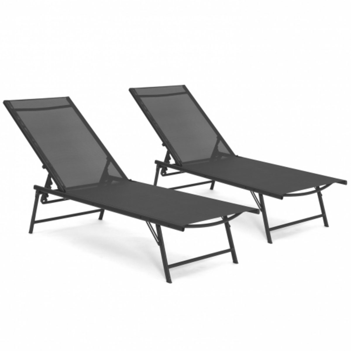 ID MARKET Lot de 2 transats de jardin inclinables KAILUA en acier gris anthracite et toile grise