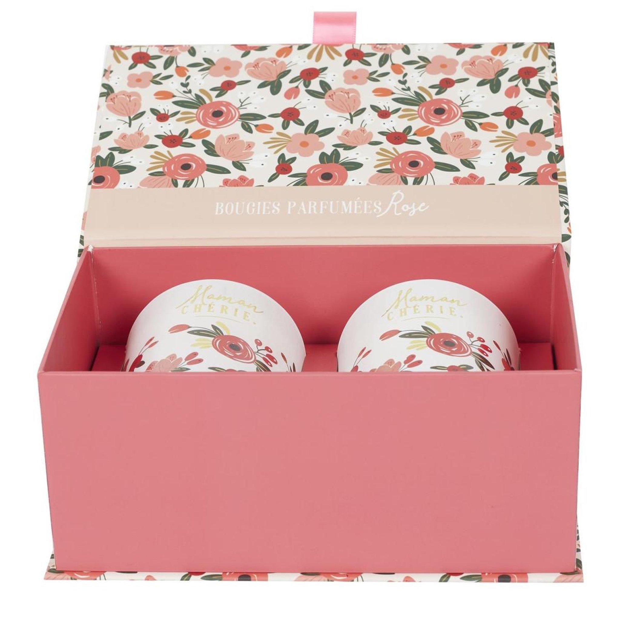 The Home Deco Factory Coffret 2 bougies parfumées  maman chérie  8cm rose