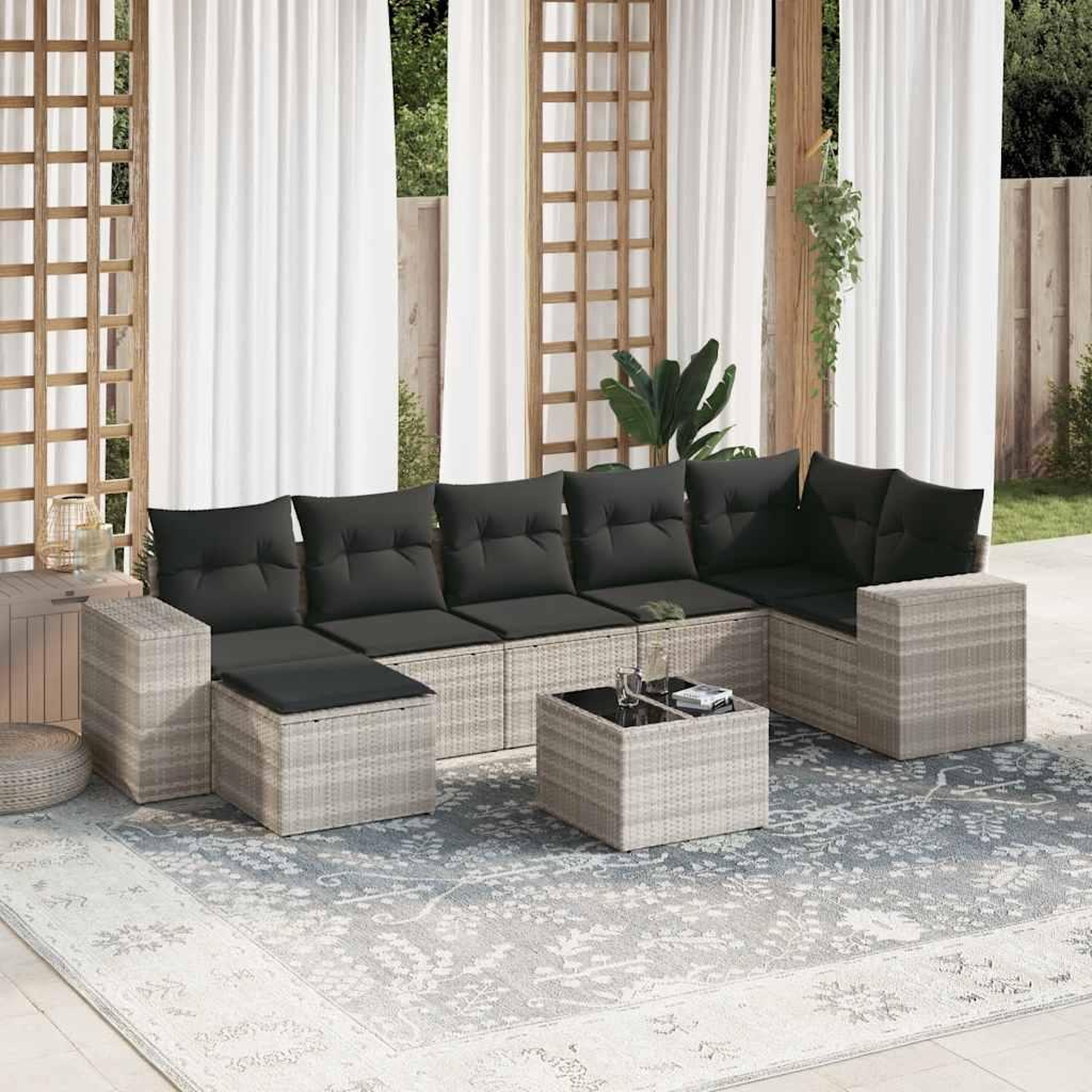 VIDAXL Salon de jardin 8 pcs avec coussins gris clair resine tressee