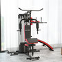 Voir la diapositive 2 : HOMCOM Station de musculation - banc, développé couché, butterfly, barre latissimus et traction, curler, bande résistance, 10 contrepoids - acier noir rouge