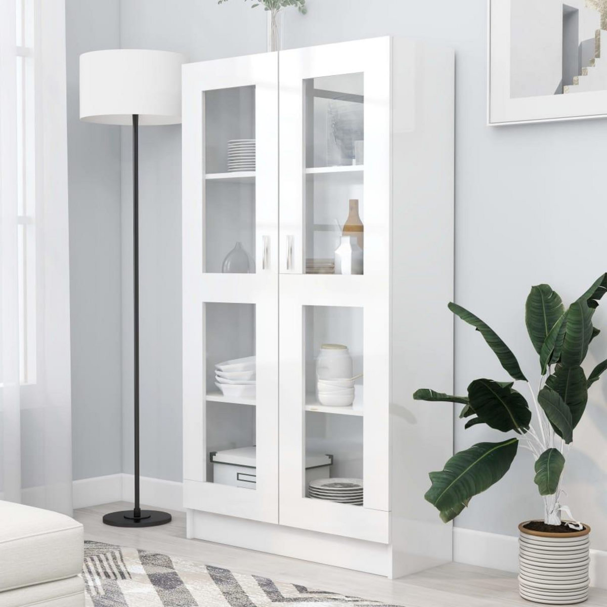 VIDAXL Armoire vitrine Blanc brillant 82,5x30,5x150 cm Bois ingenierie