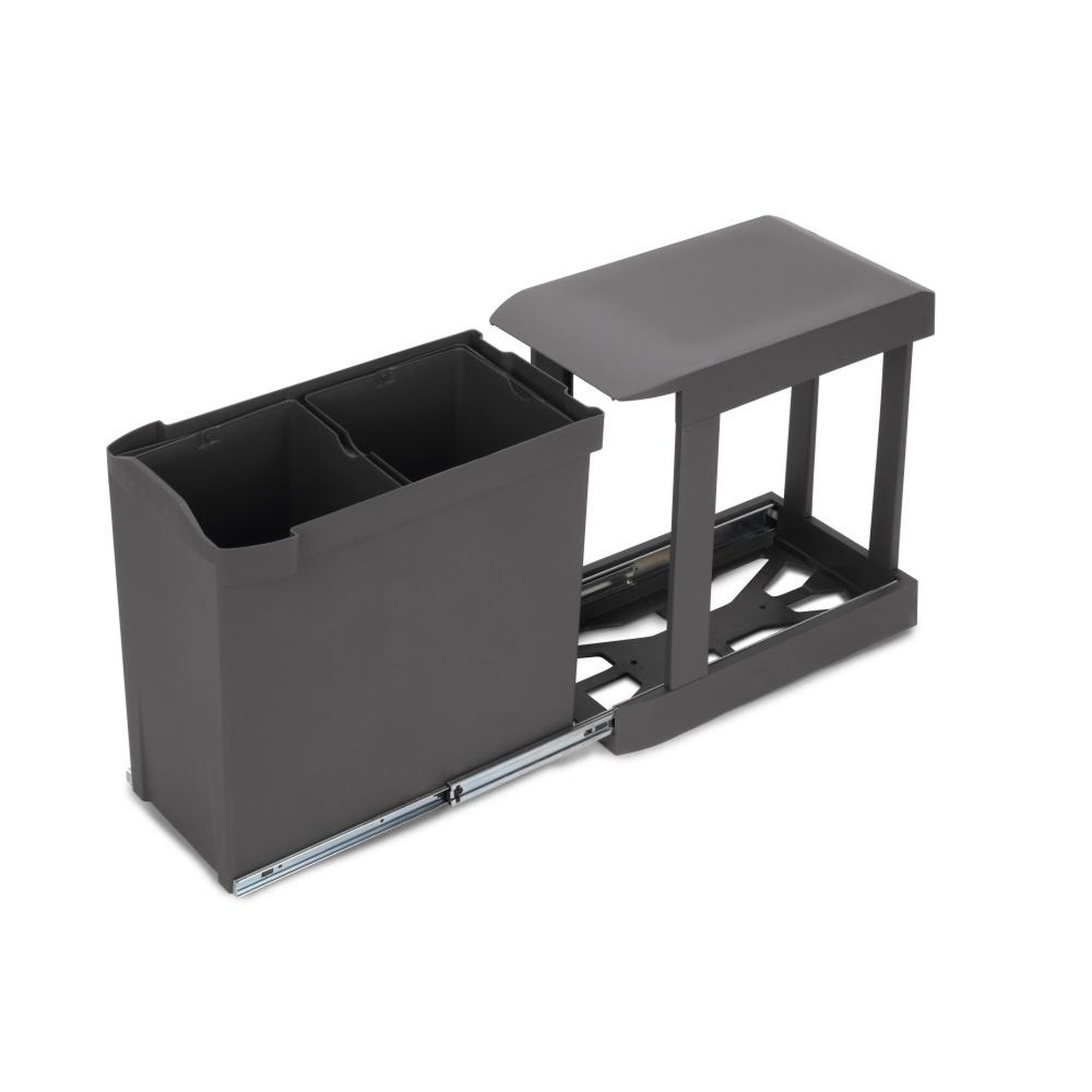 EMUCA SRL Poubelles de recyclage pour la cuisine -  2 x 14L -  fixation inférieure et extraction automatique -  Acier et Plastique -  Gris antracite