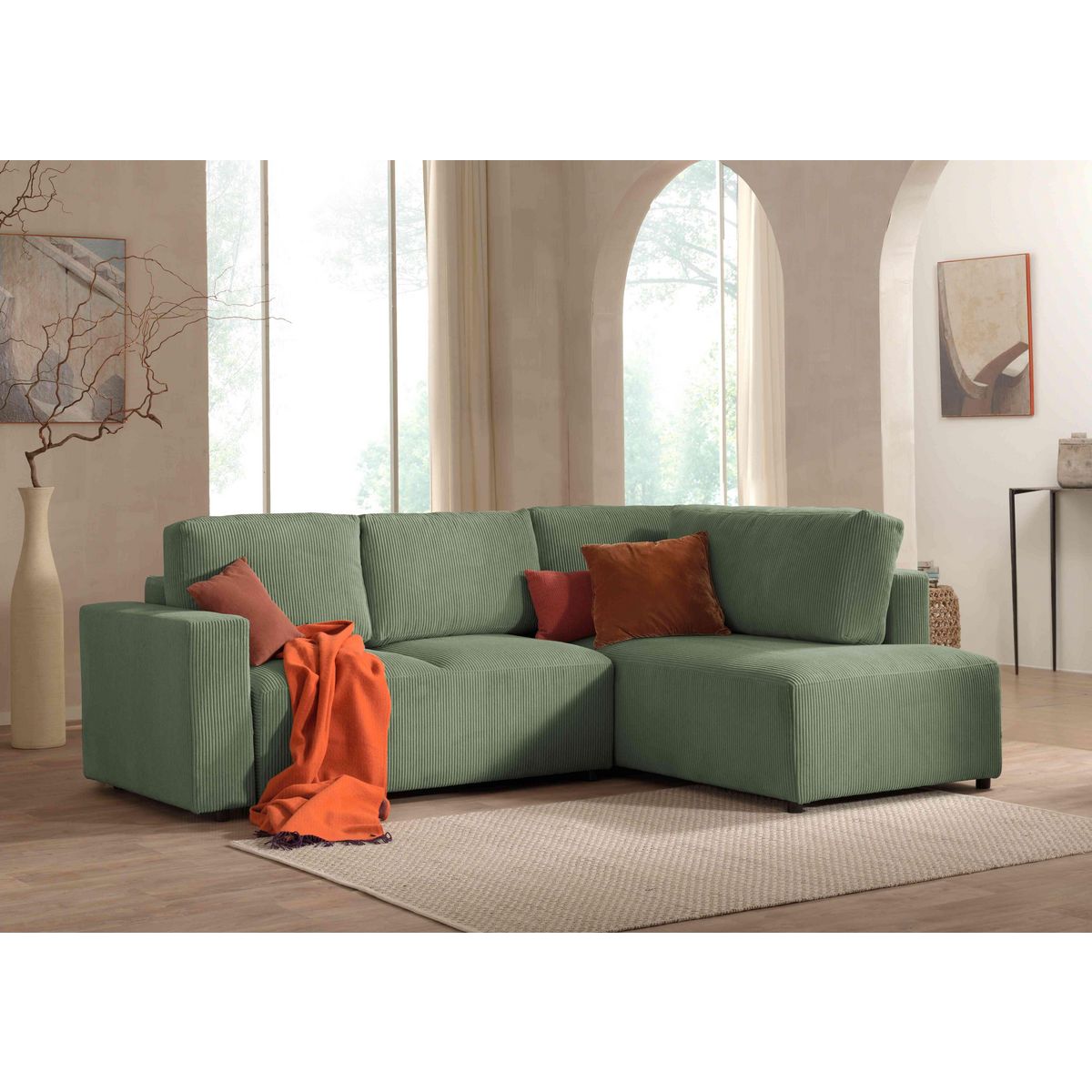 LISA DESIGN Livy - canapé d'angle convertible - avec coffre - en velours côtelé - 5 places - droit