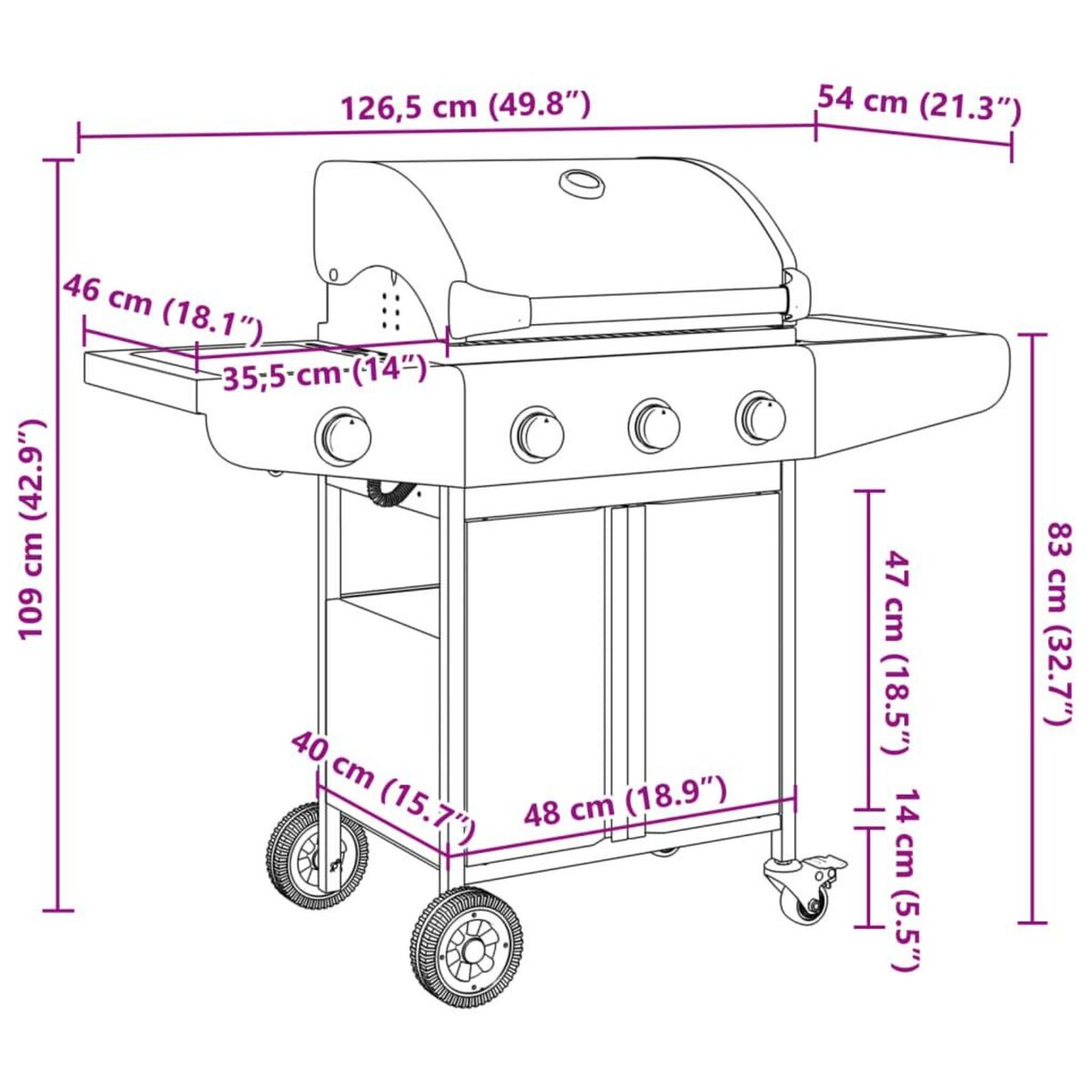 VIDAXL Barbecue gril a gaz avec 4 bruleurs argente acier inoxydable