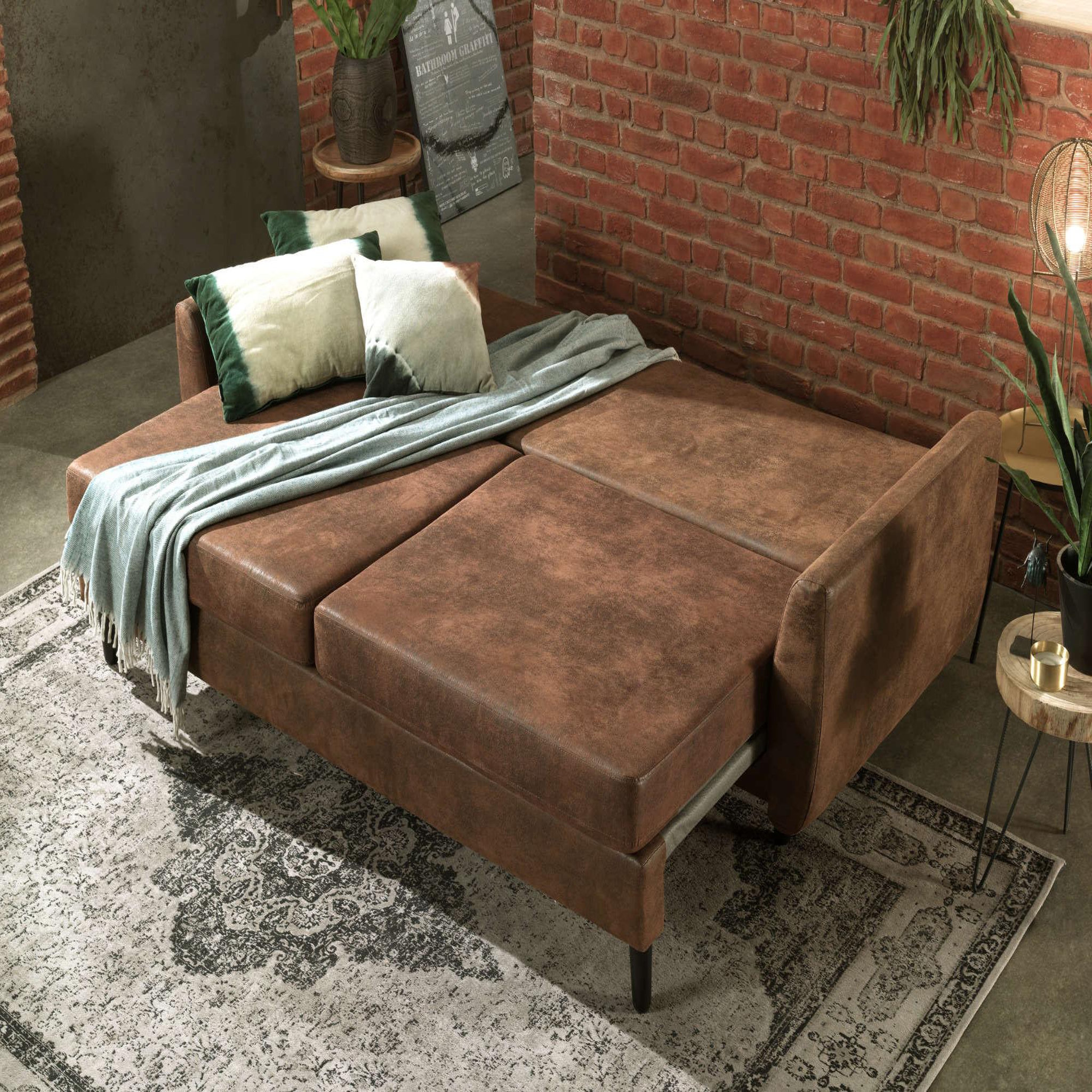 Voir la diapositive 2 : BEST MOBILIER Dan - canapé droit 3 places convertible - style industriel - avec coffre de rangement