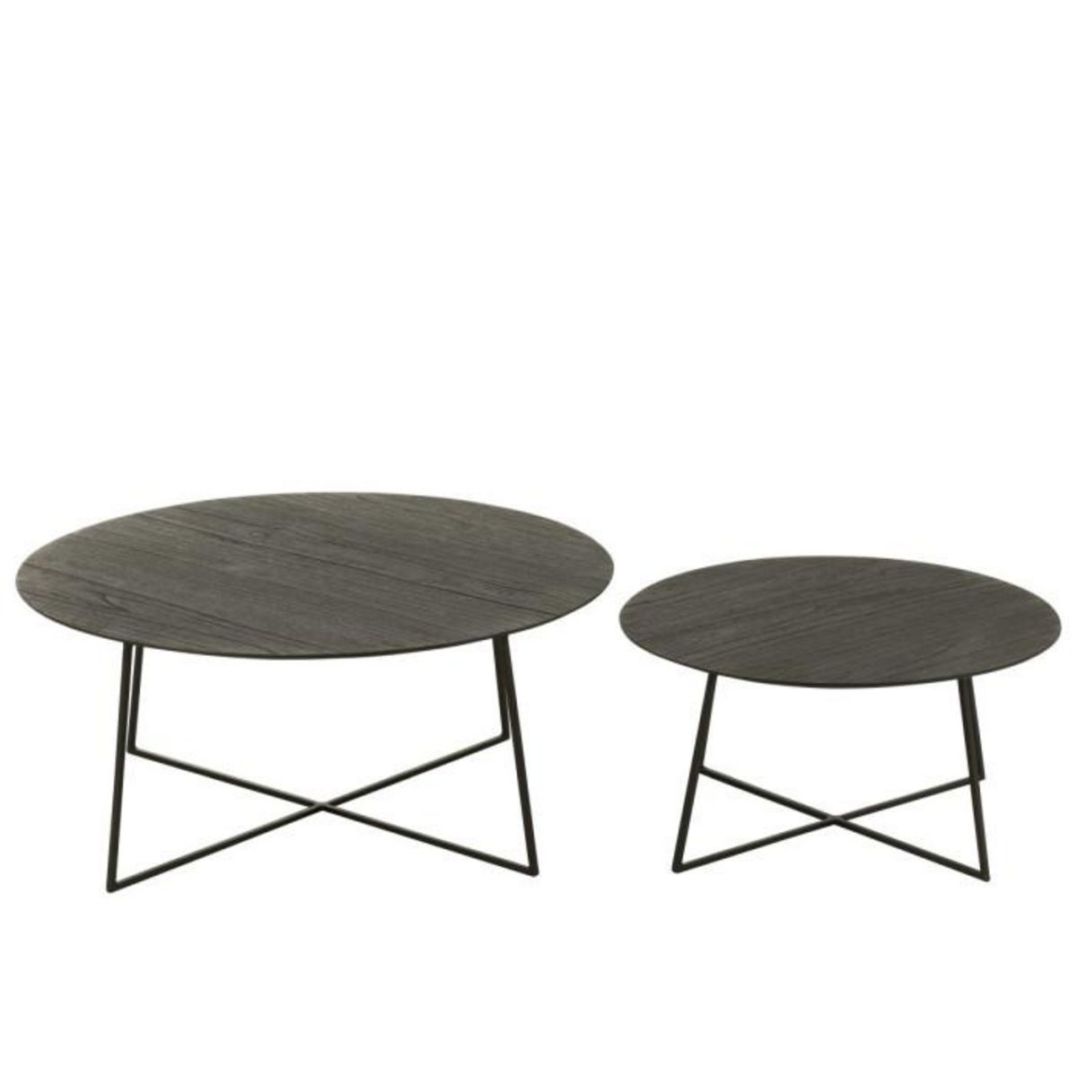Paris Prix Lot de 2 Tables Basses Gigognes en Teck  Lucille  80cm Noir