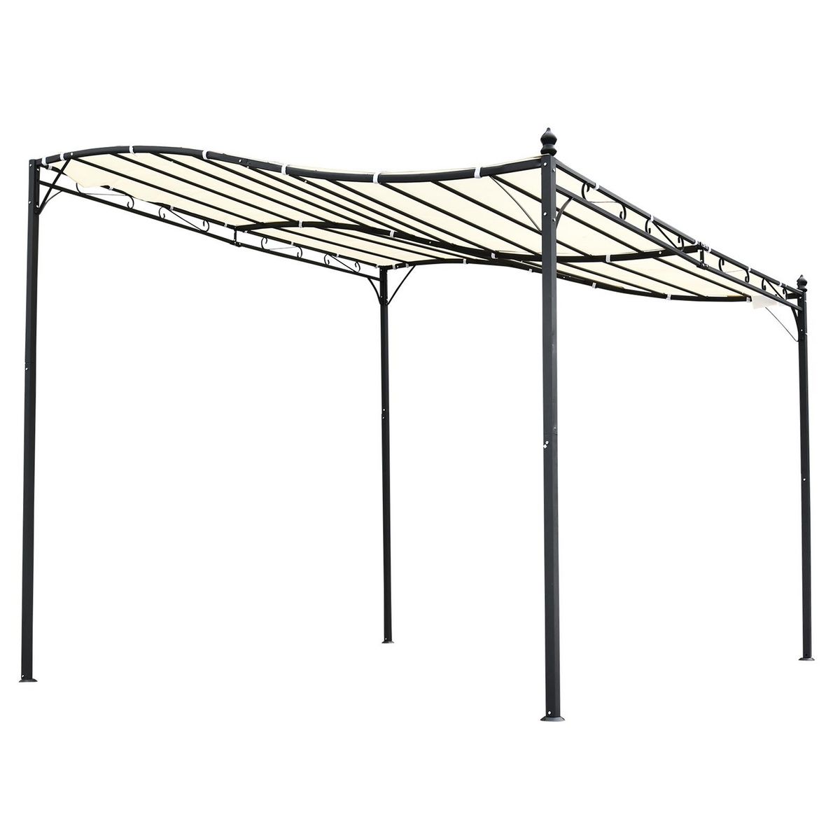 OUTSUNNY Pergola tonnelle de jardin auvent 2,97 x 2,97 m adossable métal noir polyester anti-UV beige
