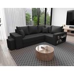 BEST MOBILIER Libbie - canapé d'angle droit 4 places convertible avec coffre, étagère et poufs en tissu. Coloris disponibles : Gris