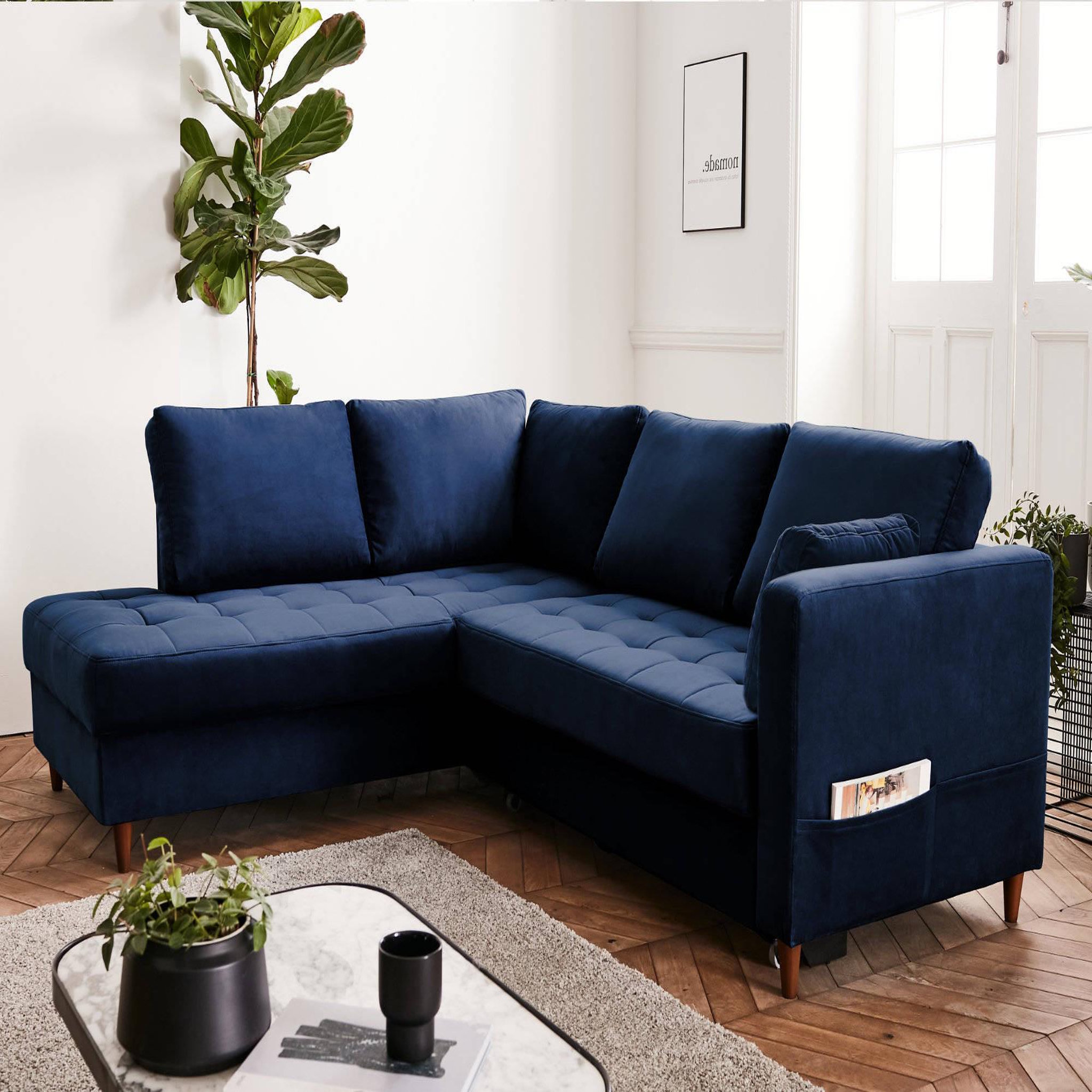 LISA DESIGN Anna - canapé d'angle gauche - 5 places - convertible - en velours. Coloris disponibles : Gris, Jaune, Orange, Rose, Vert, Beige, Bleu