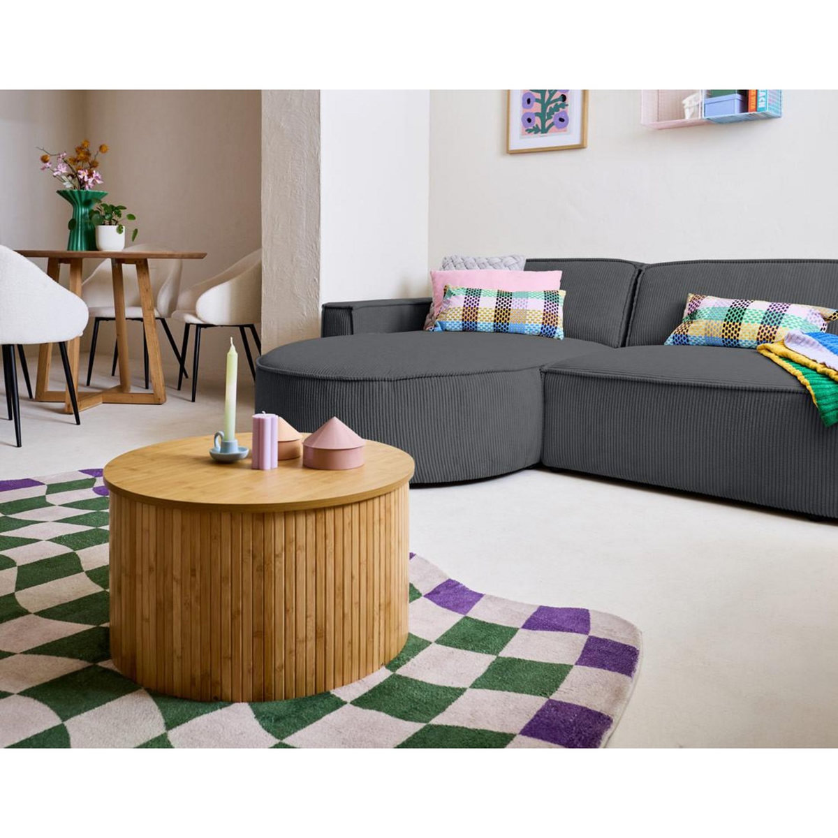 LISA DESIGN Spiaggia - canapé d'angle gauche - forme arrondie - 4 places - en velours côtelé