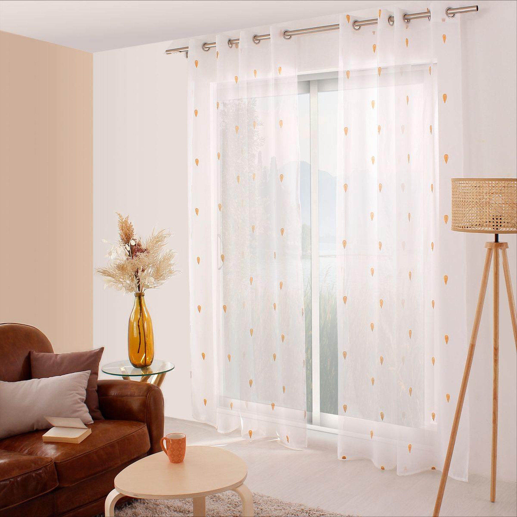 ENJOY HOME Rideau voilage brodé  telline  140x240cm miel