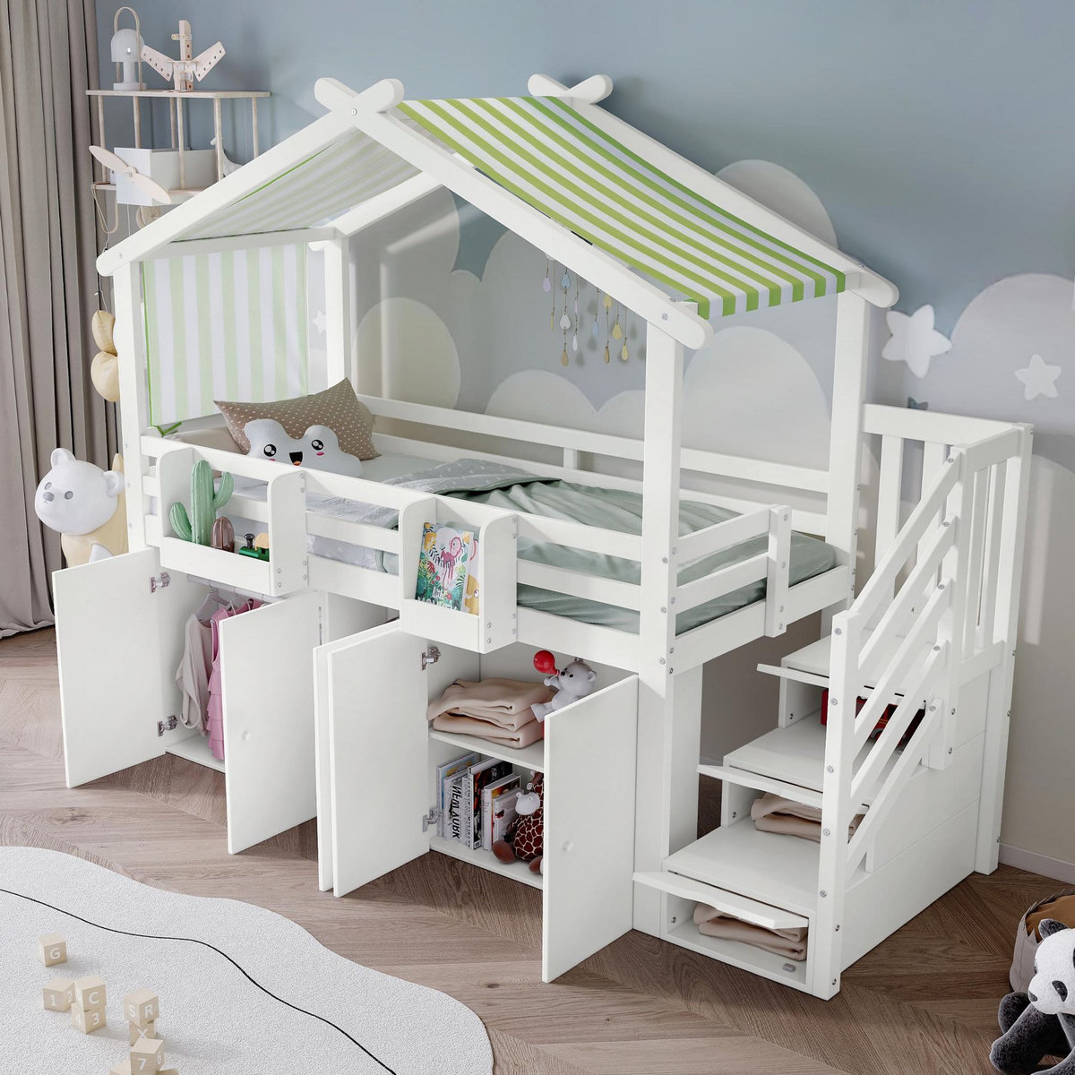 MERAX Lit cabane enfant 90x200cm bois et mdf coloris blanc