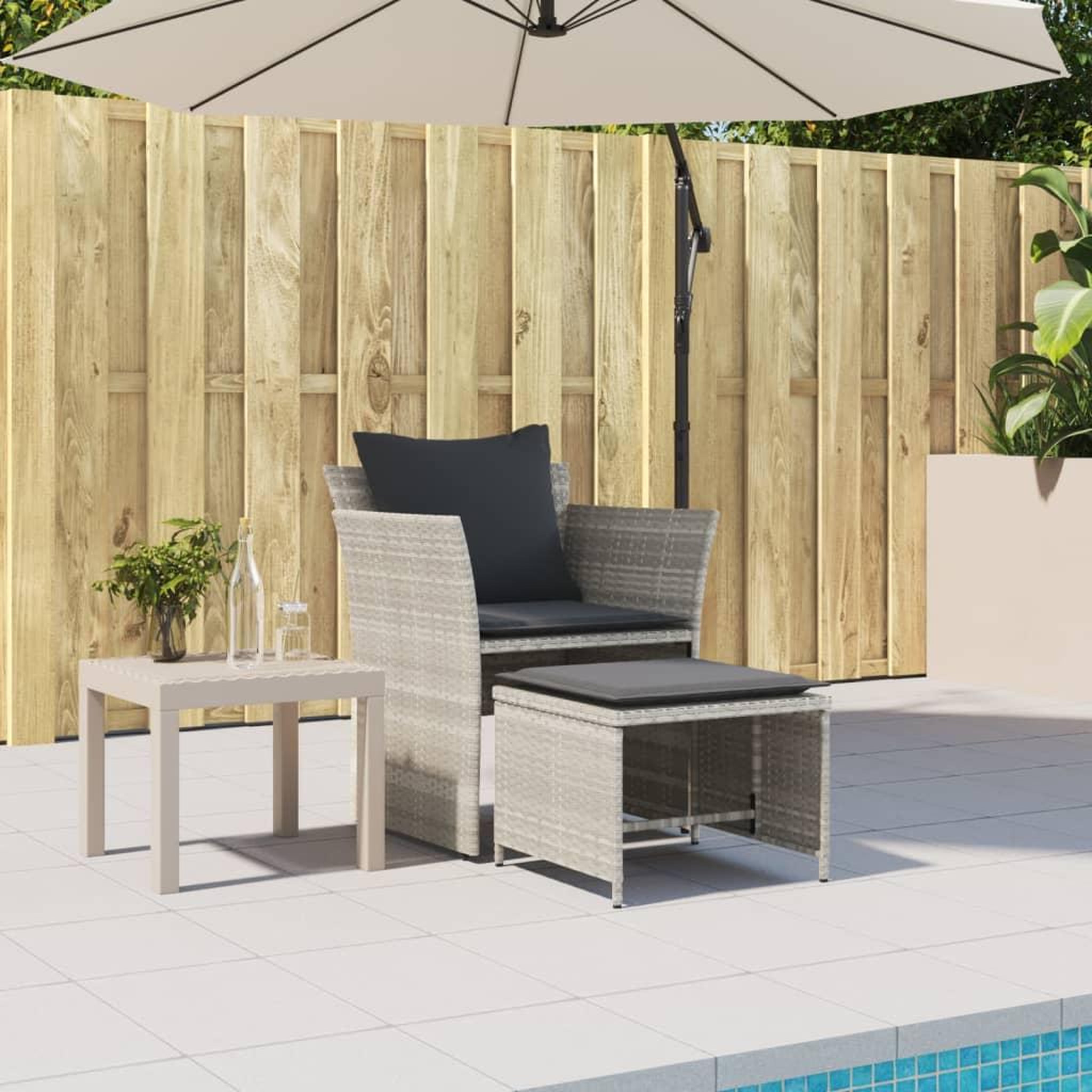 Voir la diapositive 3 : VIDAXL Chaise de jardin avec tabouret gris clair resine tressee
