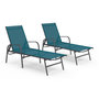 Voir la diapositive 1 : ID MARKET Lot de 2 transats de jardin inclinables FIDJI en acier gris anthracite et toile bleu canard