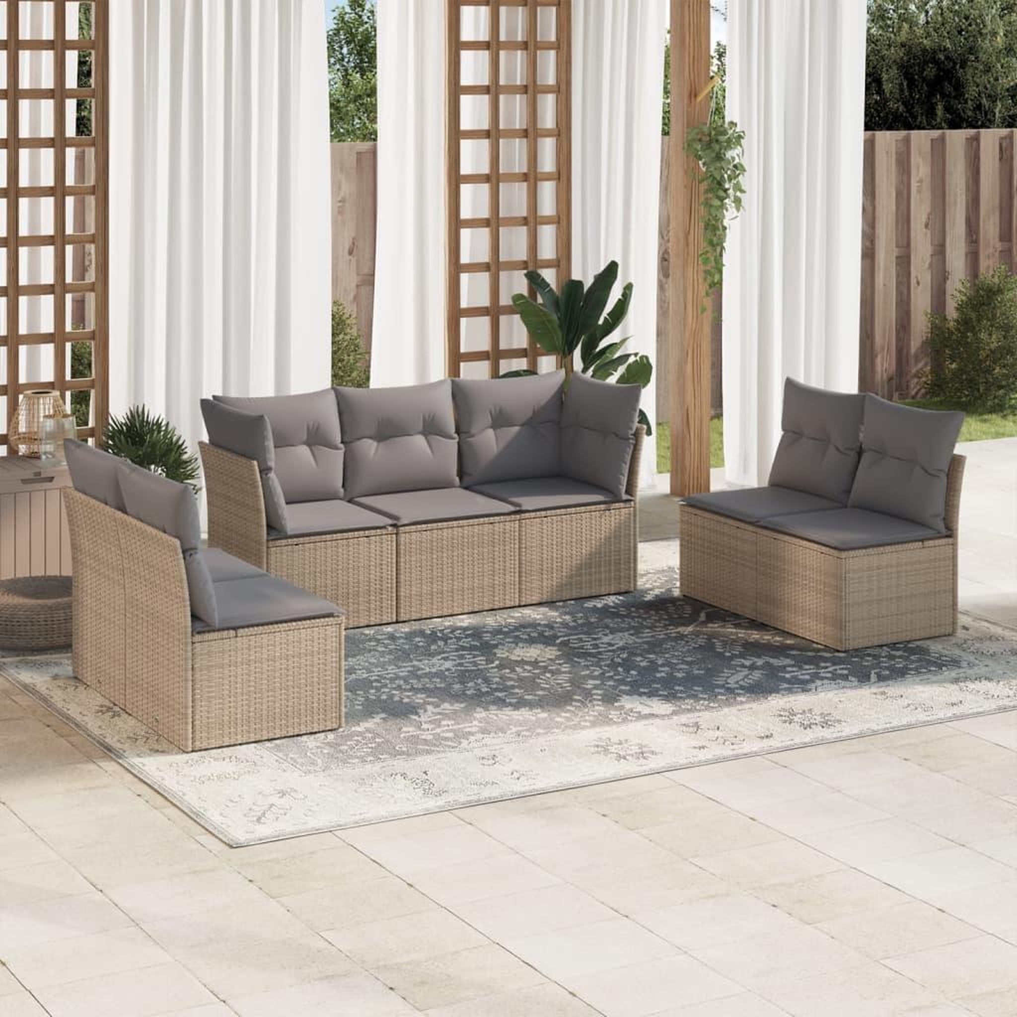 VIDAXL Salon de jardin avec coussins 7 pcs beige resine tressee