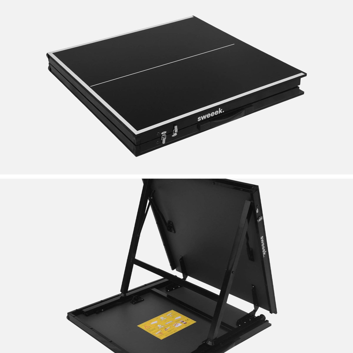 SWEEEK Mini table de ping pong pliable 150x75cm INDOOR, avec 4 raquettes et 6 balles, pour utilisation intérieure