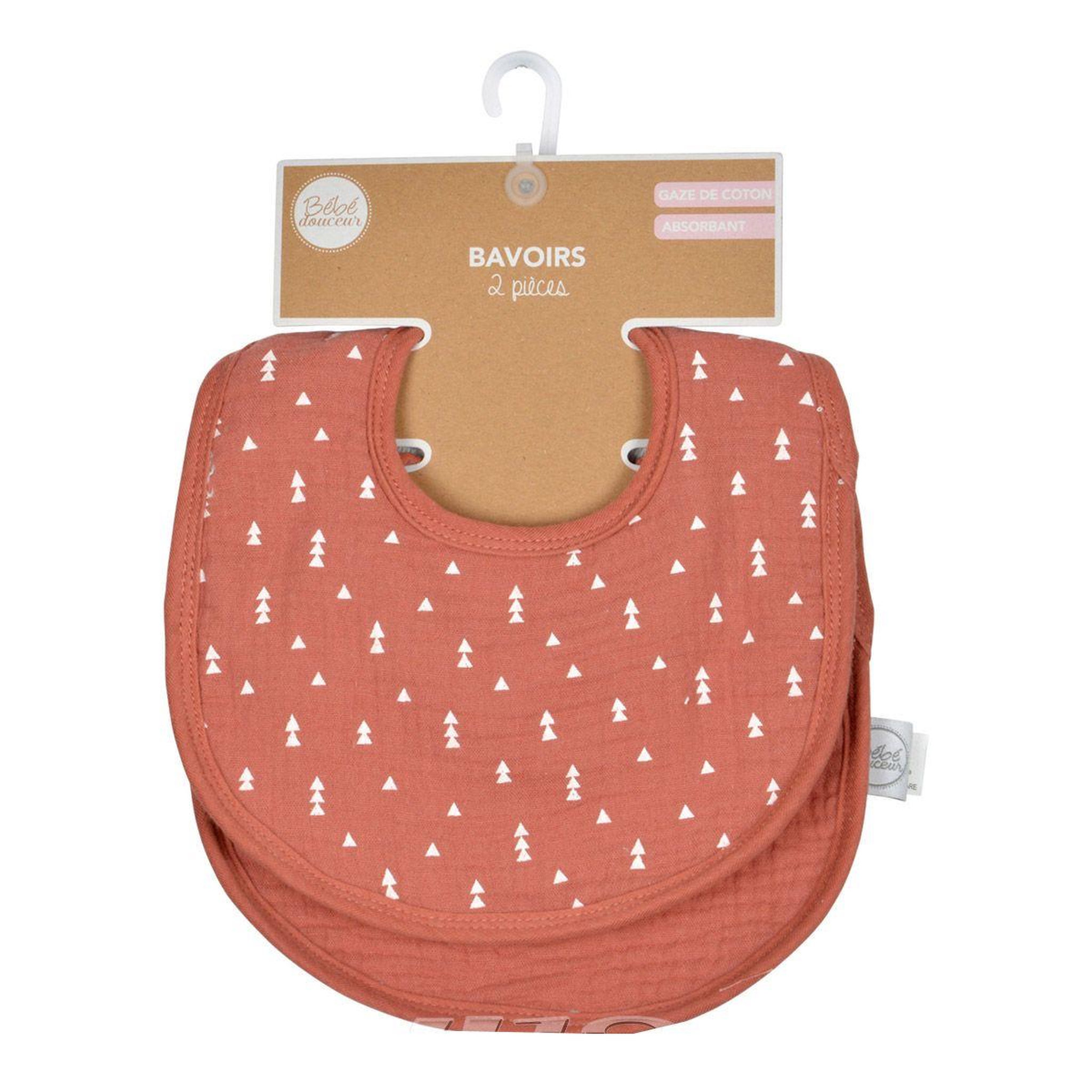 Voir la diapositive 2 : BEBE DOUCEUR Lot de 2 bavoirs bébé  absorbant  27cm terracotta