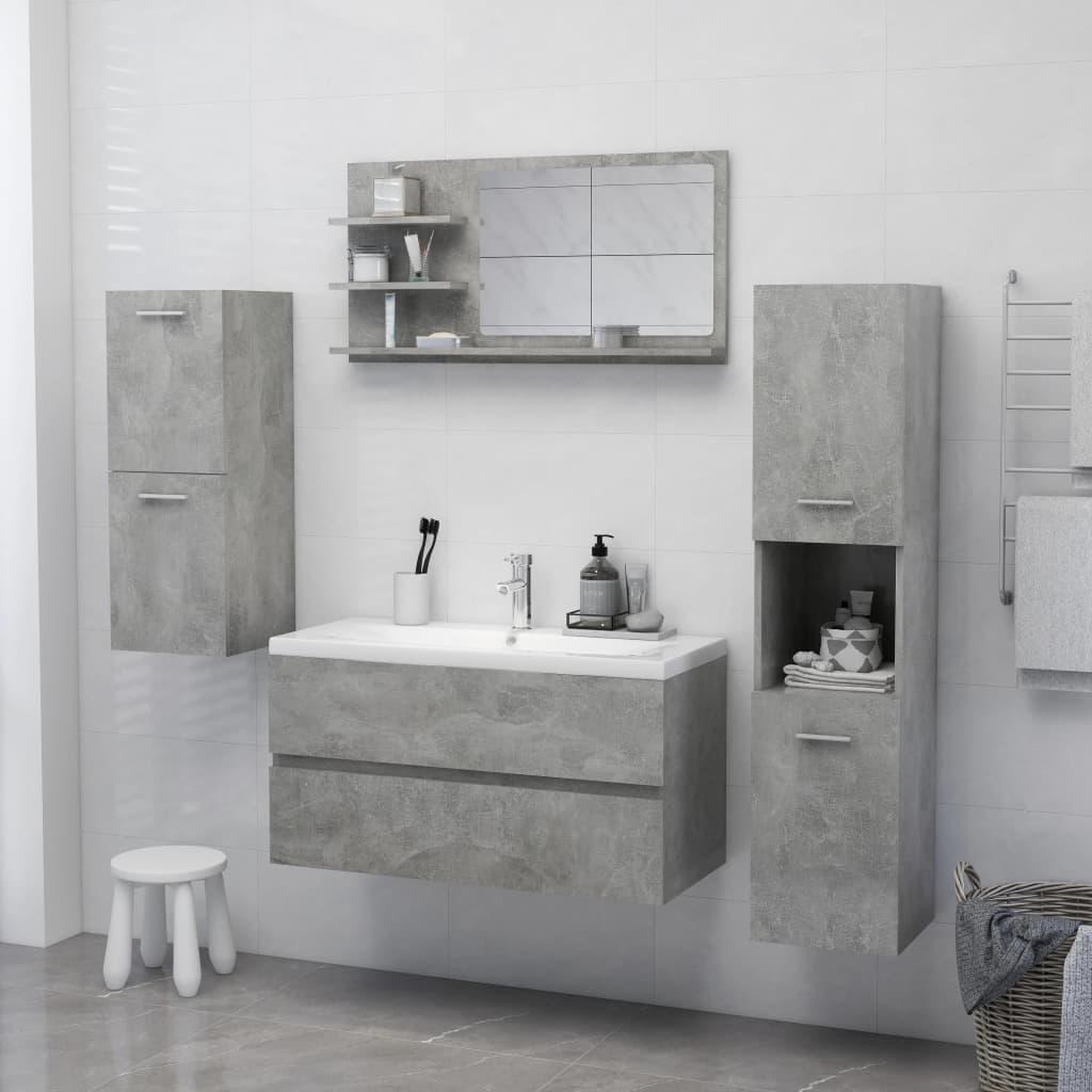 Voir la diapositive 4 : VIDAXL Miroir de salle de bain gris beton bois d'ingenierie