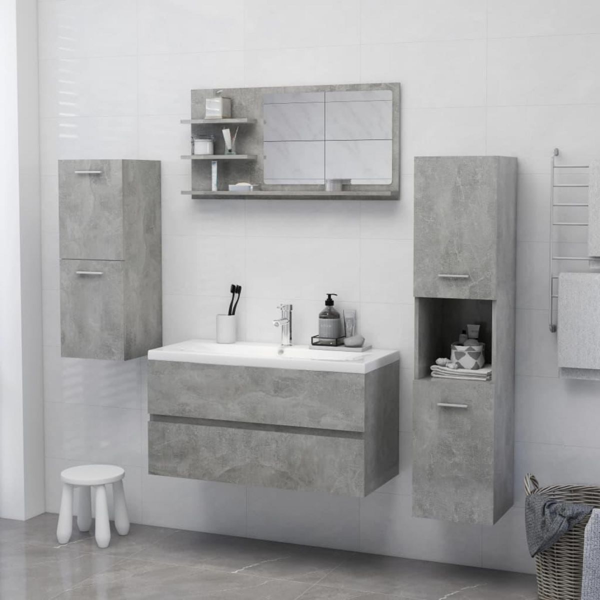 VIDAXL Miroir de salle de bain gris beton bois d'ingenierie