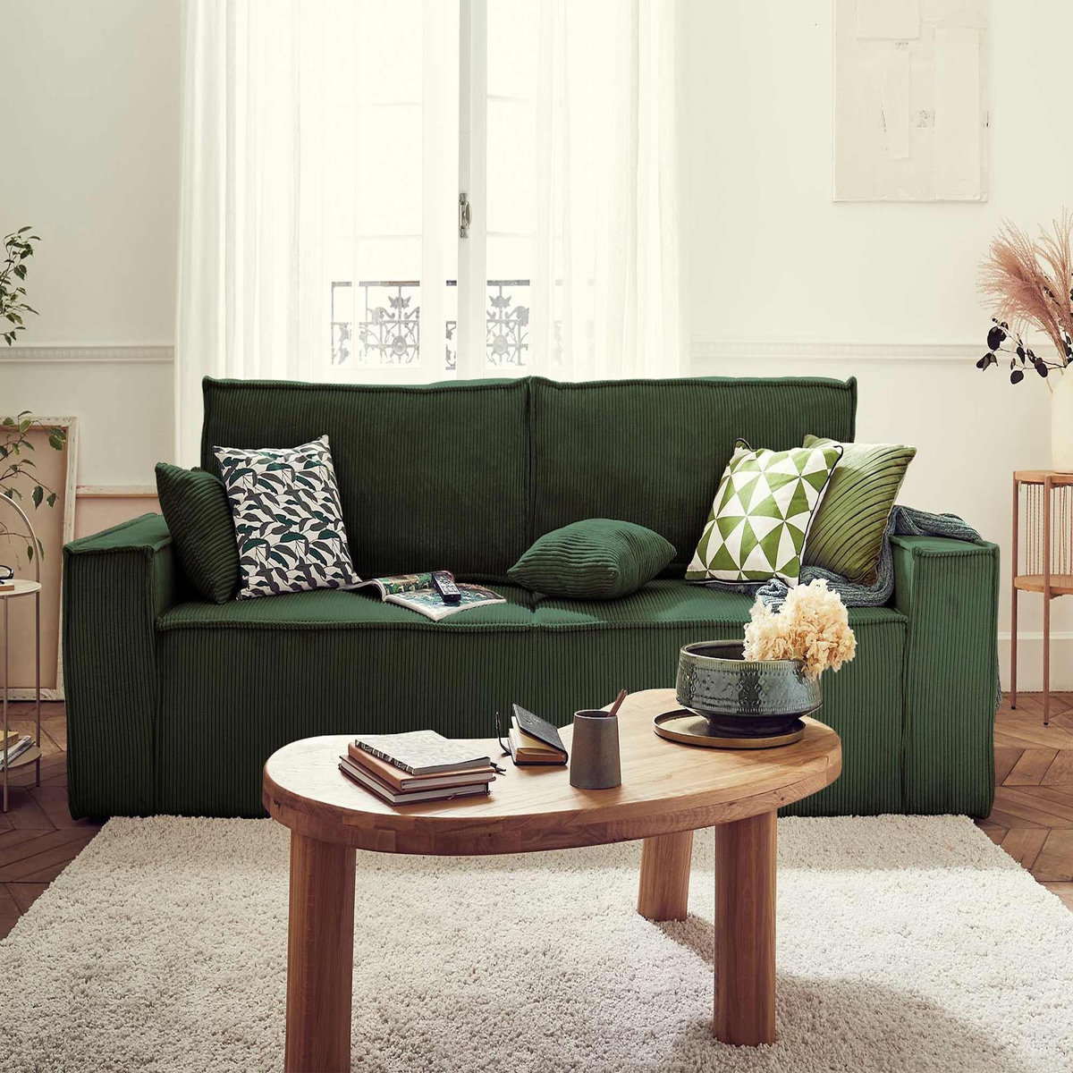 BEST MOBILIER Dellia - canapé 3 places convertible - avec coffre - en velours côtelé - style contemporain