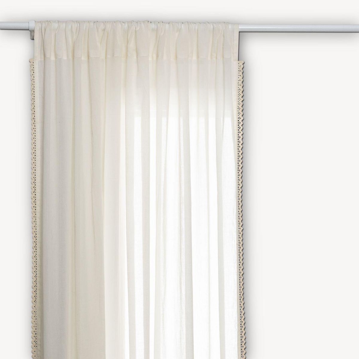 ATMOSPHERA Voilage en coton avec biais en dentelle LITTLE COTTAGE - 140 x 240 cm - Ecru