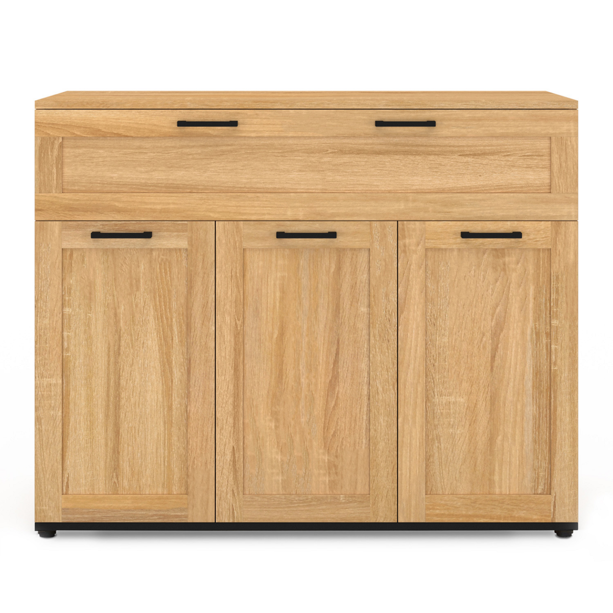 ID MARKET Buffet 100 cm VITO 3 portes et 1 tiroir façon hêtre et poignées noires