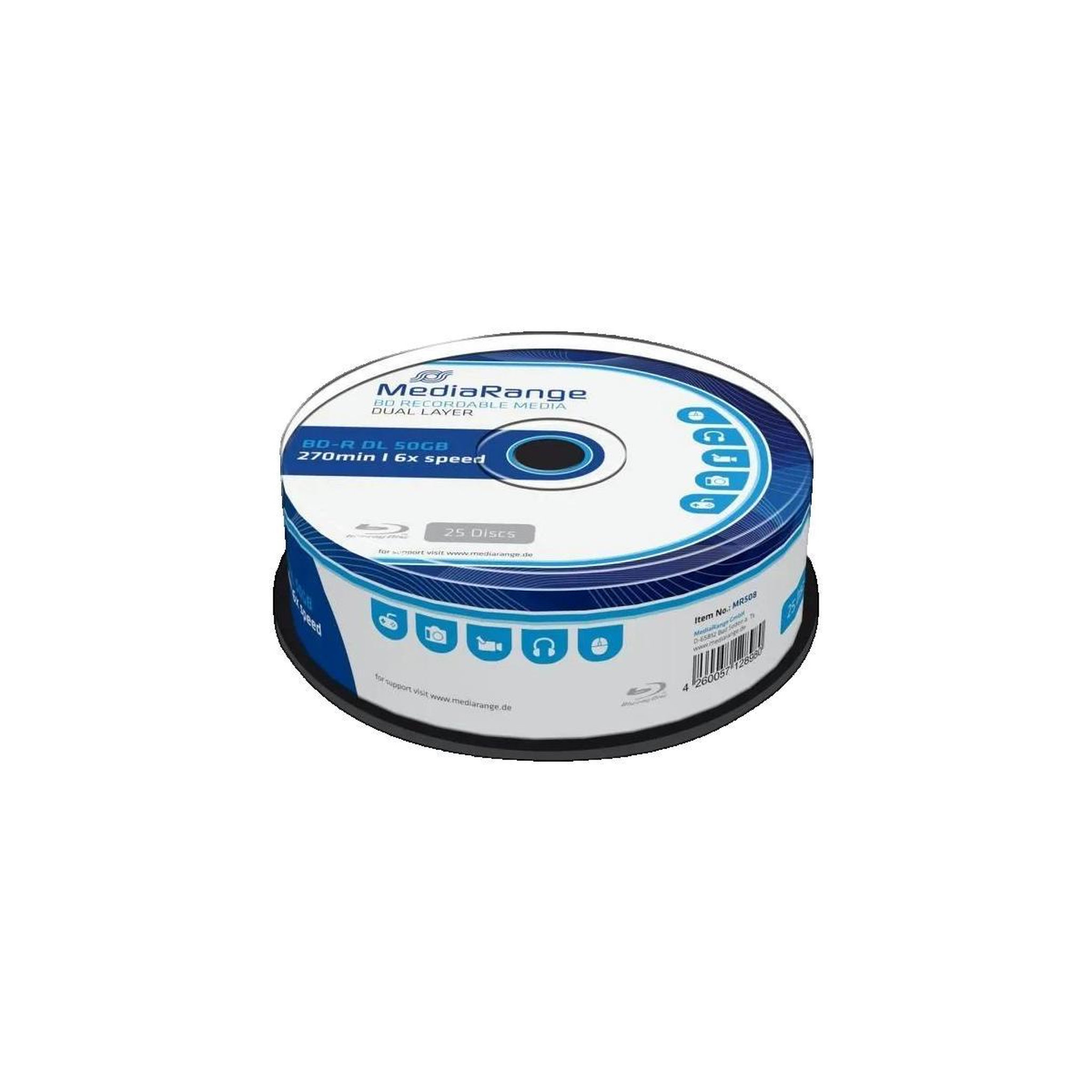 Media-Tech Disques Blu-ray MediaRange BD-R DL 50 Go 6x cakebox 25 pièces